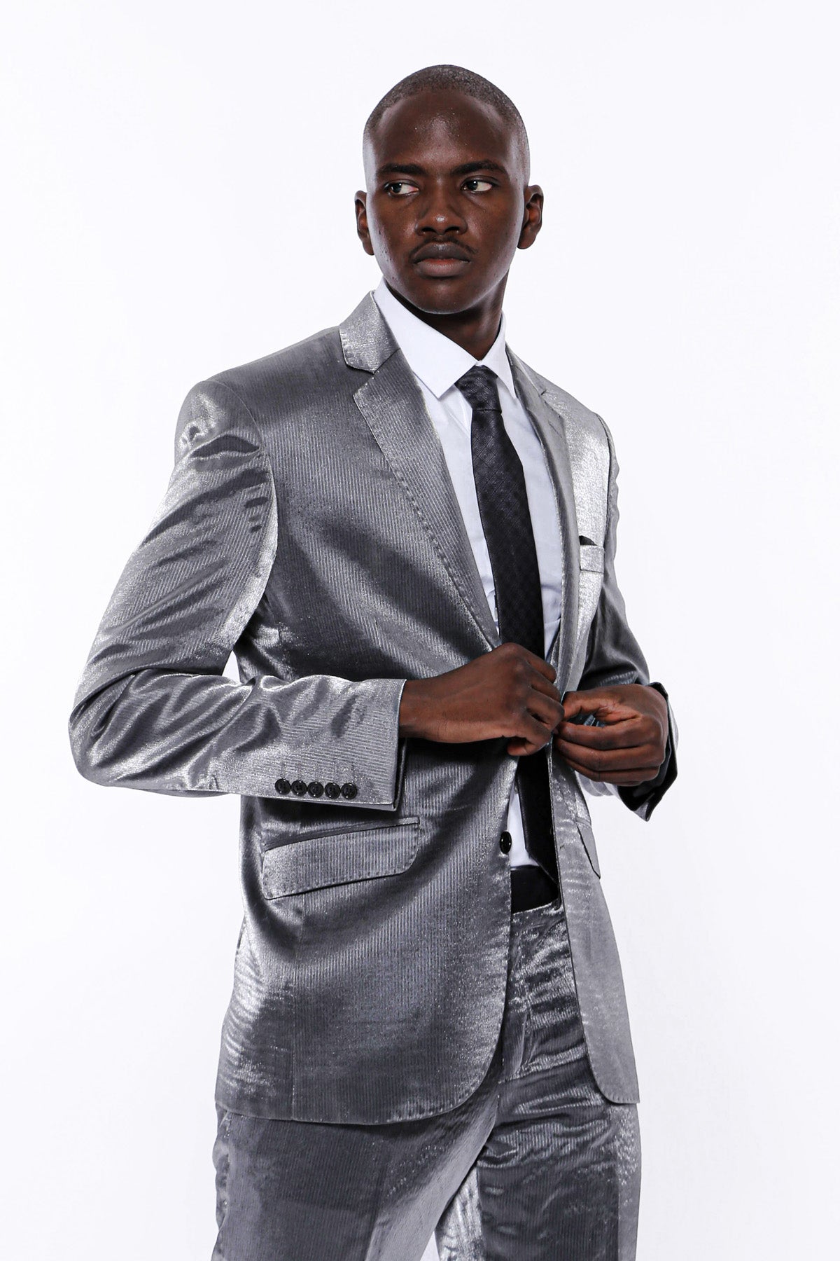 KOALA SYDNEY Two Buttons Two Piece Slim Fit Satin Grey Men Suit