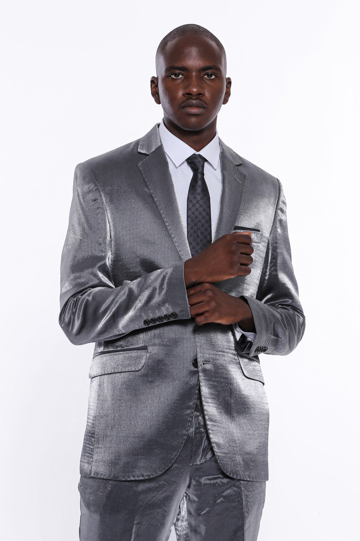 KOALA SYDNEY Two Buttons Two Piece Slim Fit Satin Grey Men Suit