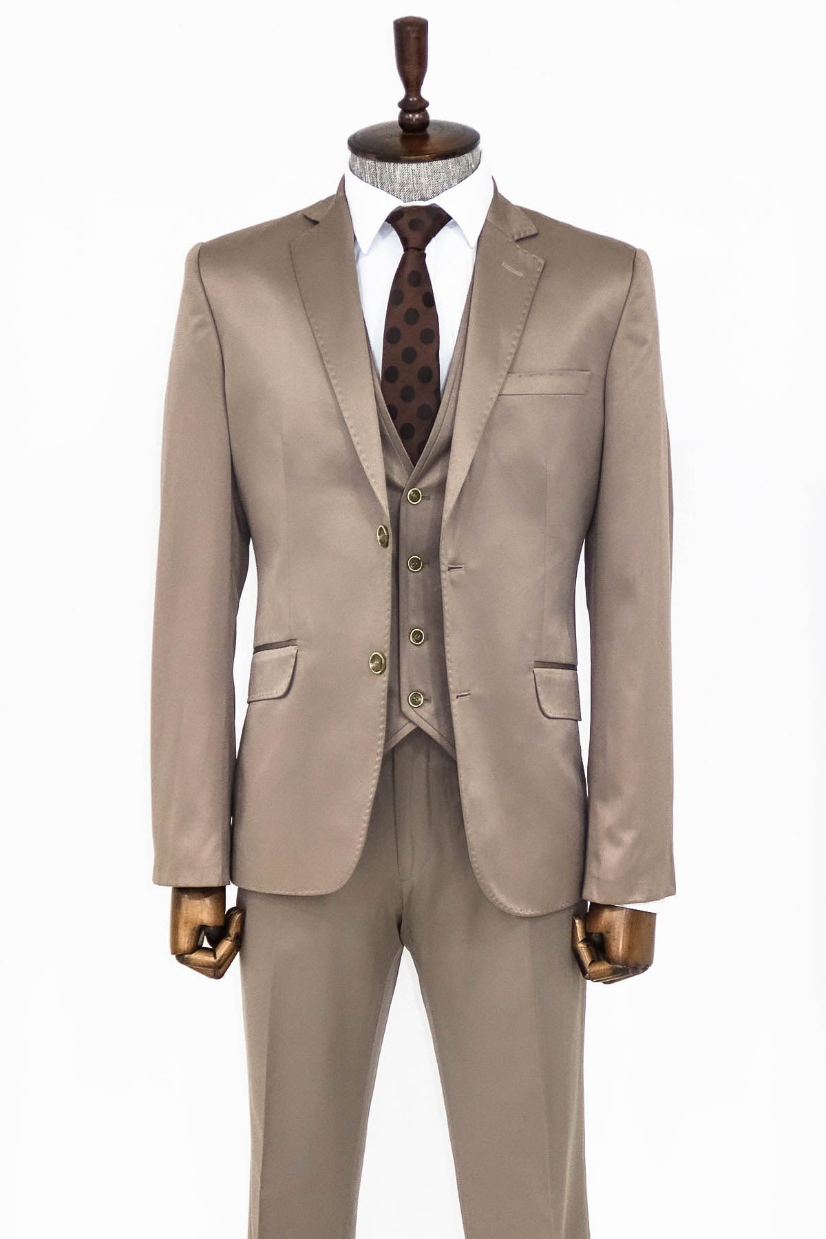 KOALA SYDNEY Plain Vested Light Brown Men Suit -
