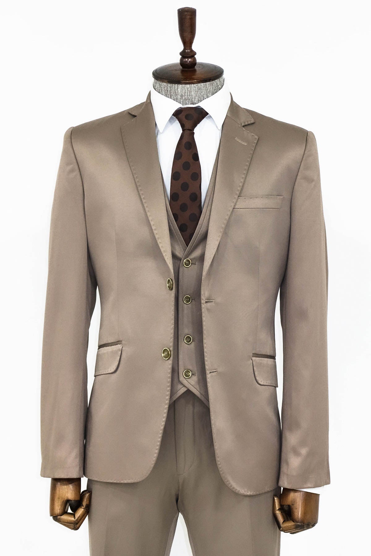 KOALA SYDNEY Plain Vested Light Brown Men Suit -