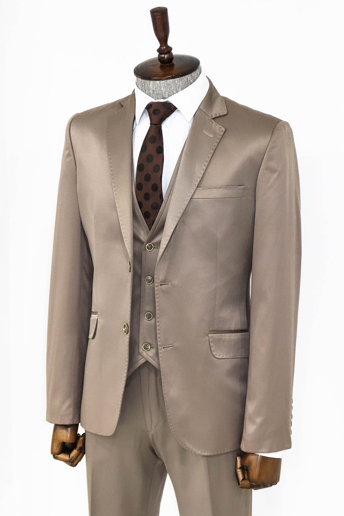 KOALA SYDNEY Plain Vested Light Brown Men Suit -