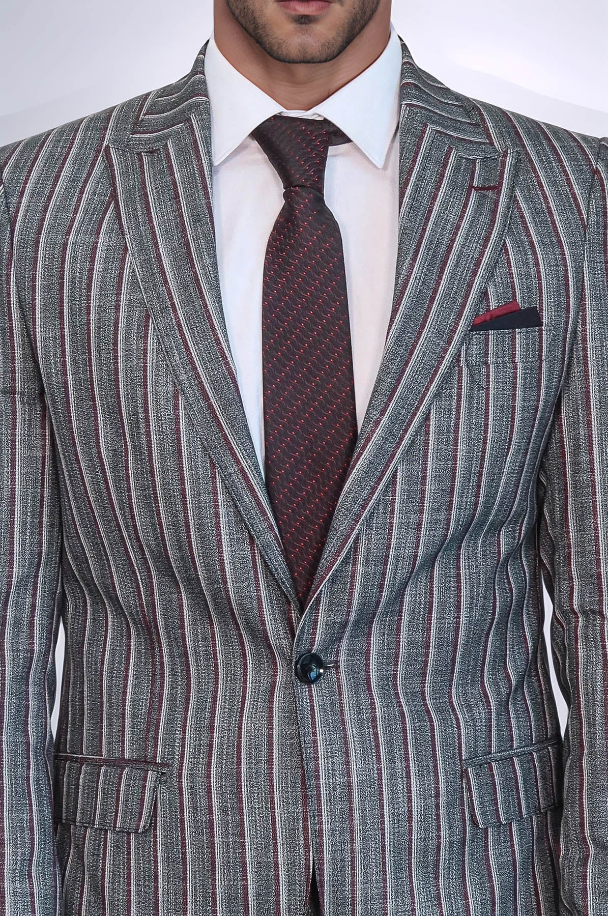 Striped Two Piece Grey Men Suit - Wessi