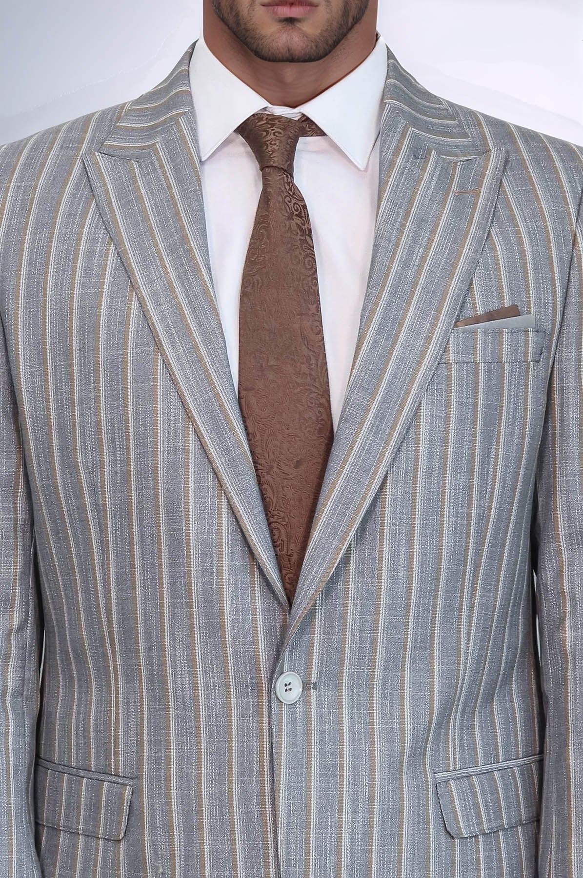 KOALA SYDNEY Striped Blazer Plain Pants Grey Men Suit -
