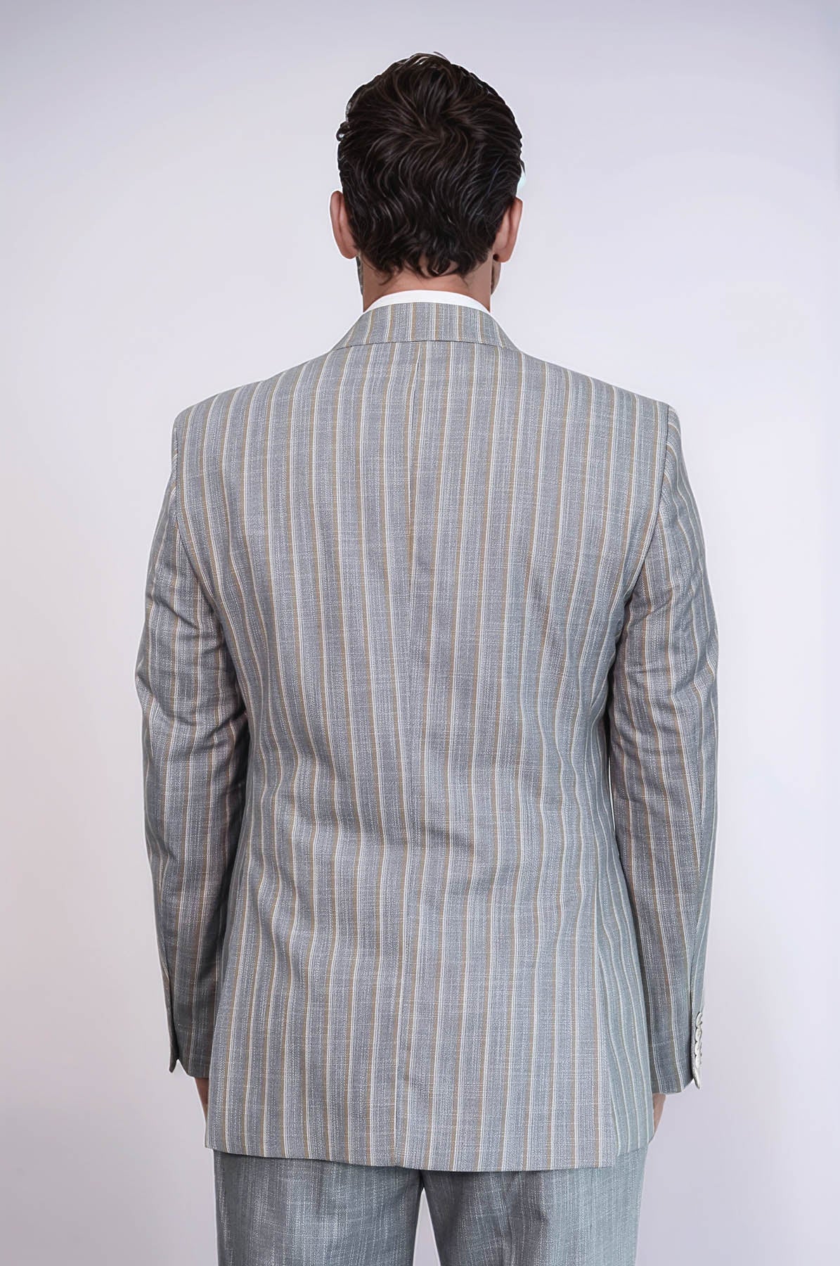 KOALA SYDNEY Striped Blazer Plain Pants Grey Men Suit -