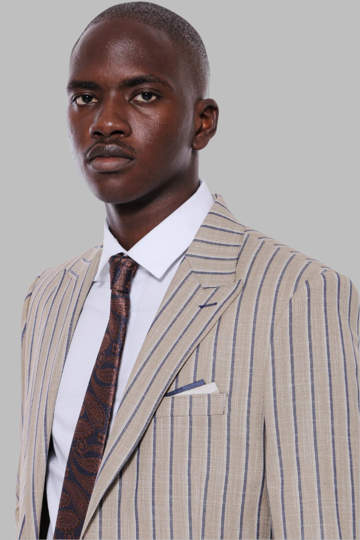 KOALA SYDNEY Striped Blazer Plain Pants Beige Men Suit -