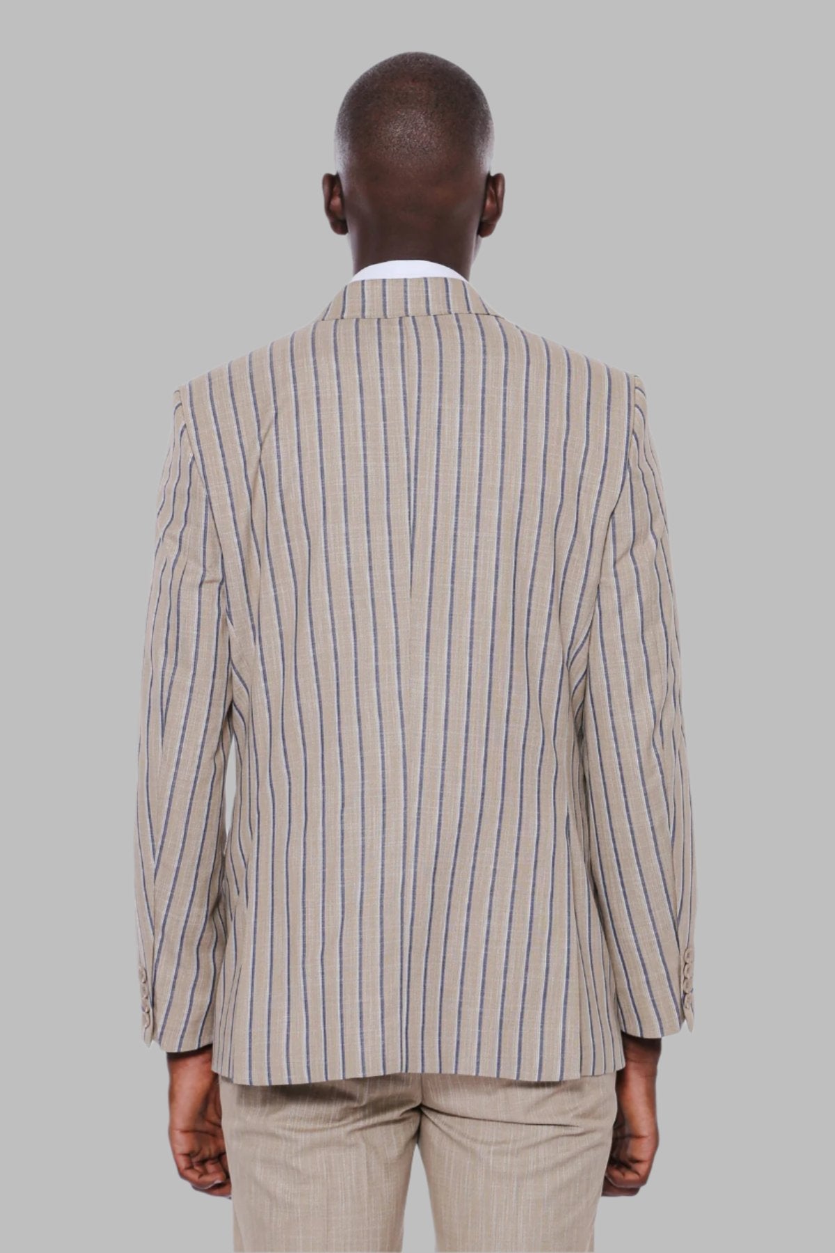 KOALA SYDNEY Striped Blazer Plain Pants Beige Men Suit -