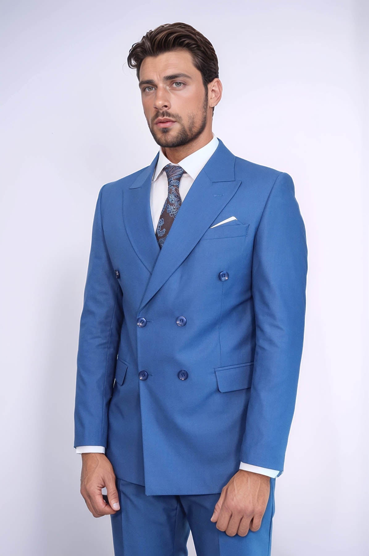 KOALA SYDNEY Double Breasted Slim Fit Blue Men Suit -