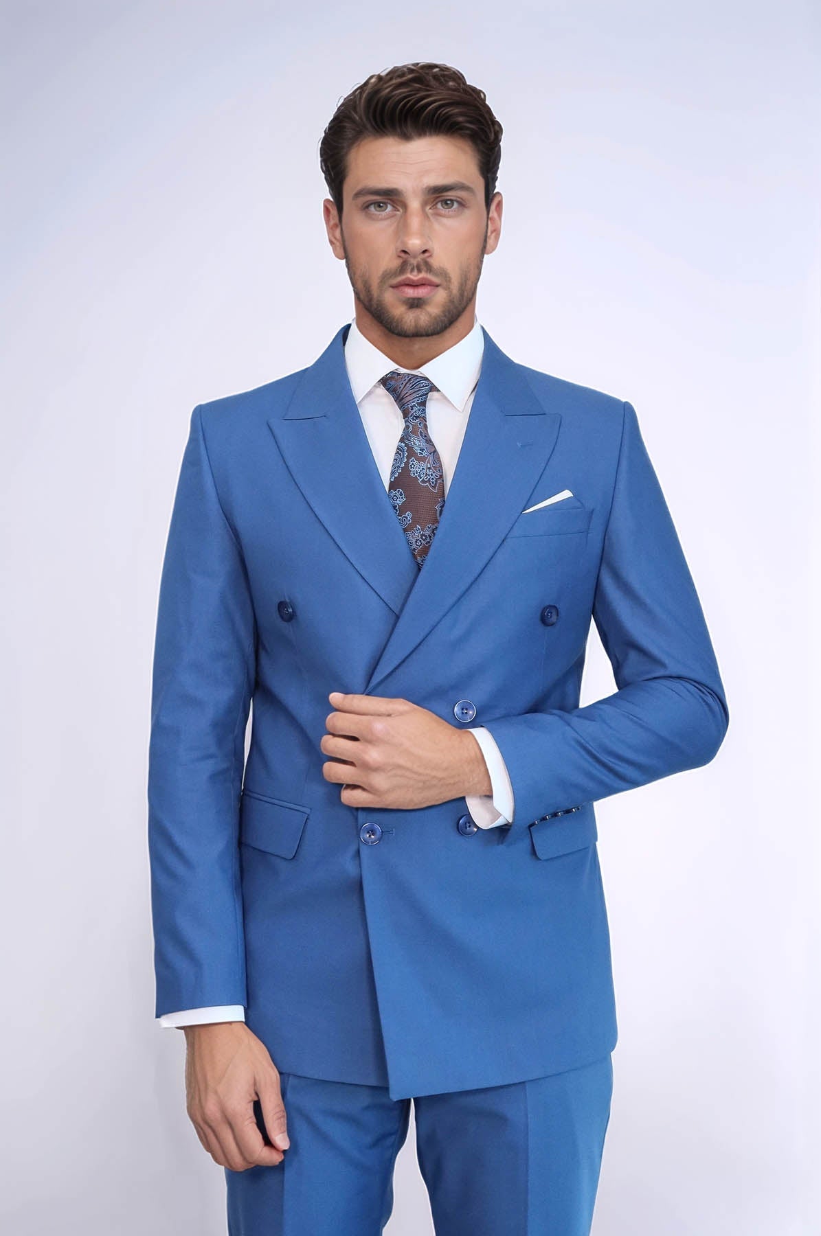 KOALA SYDNEY Double Breasted Slim Fit Blue Men Suit -
