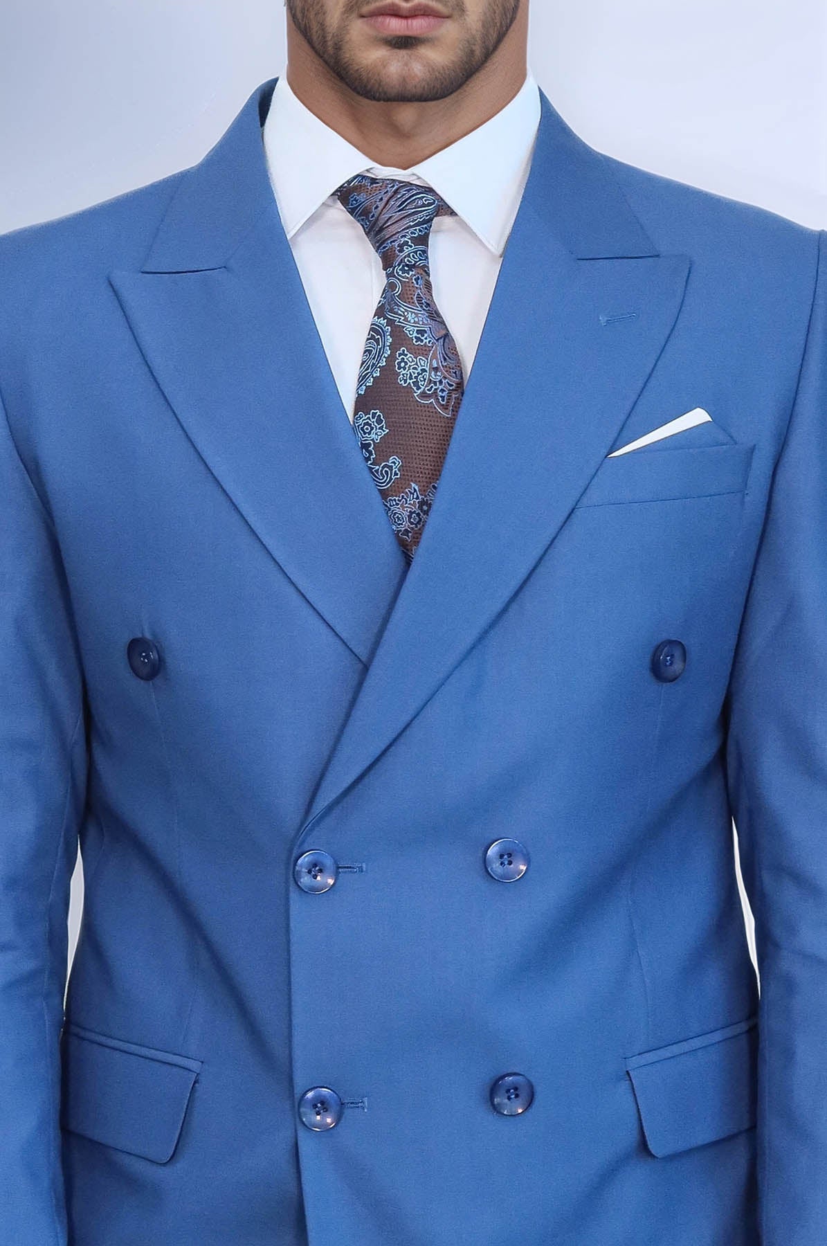 KOALA SYDNEY Double Breasted Slim Fit Blue Men Suit -