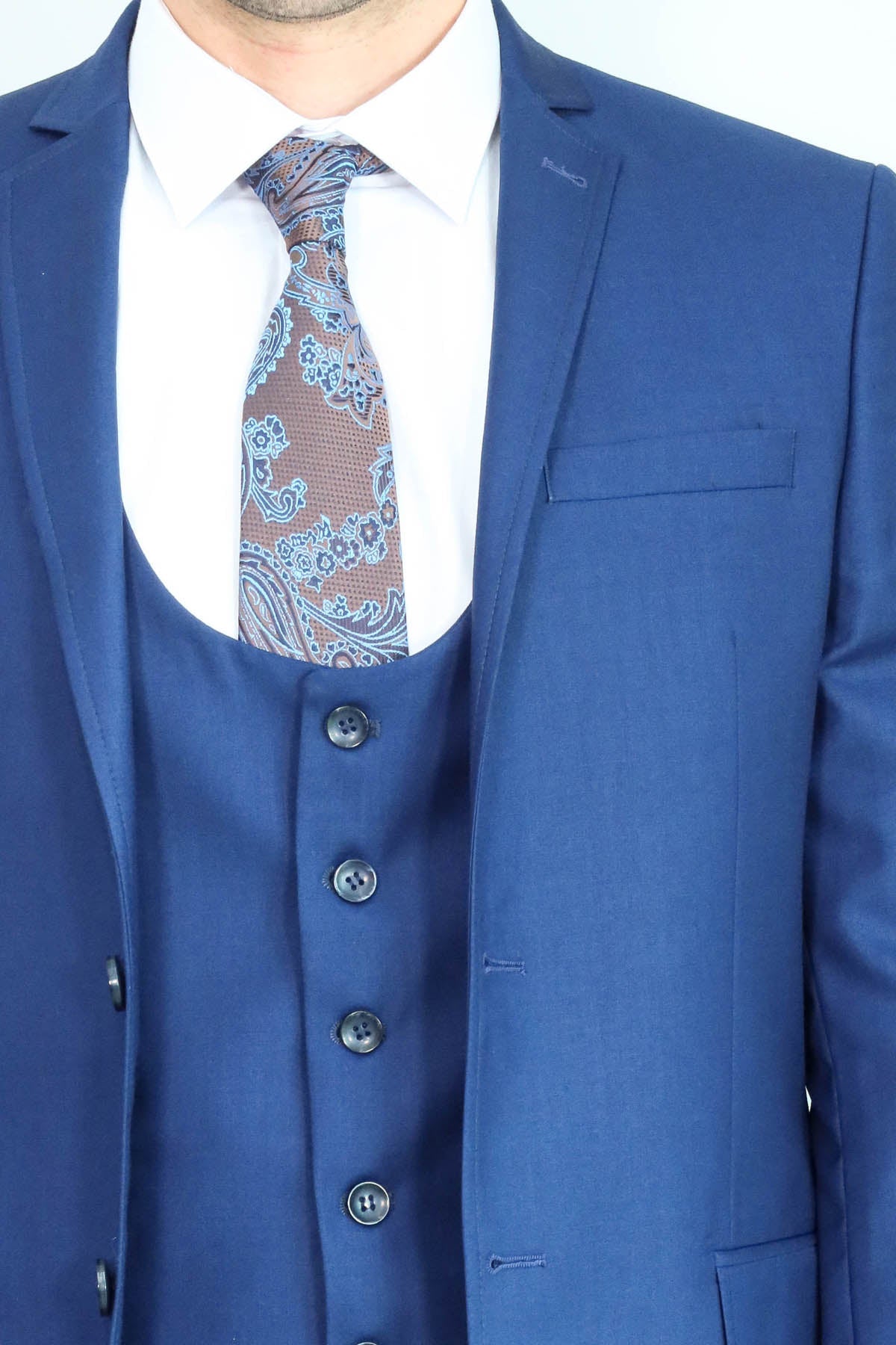 Plain Vested Navy Blue Men's Suit