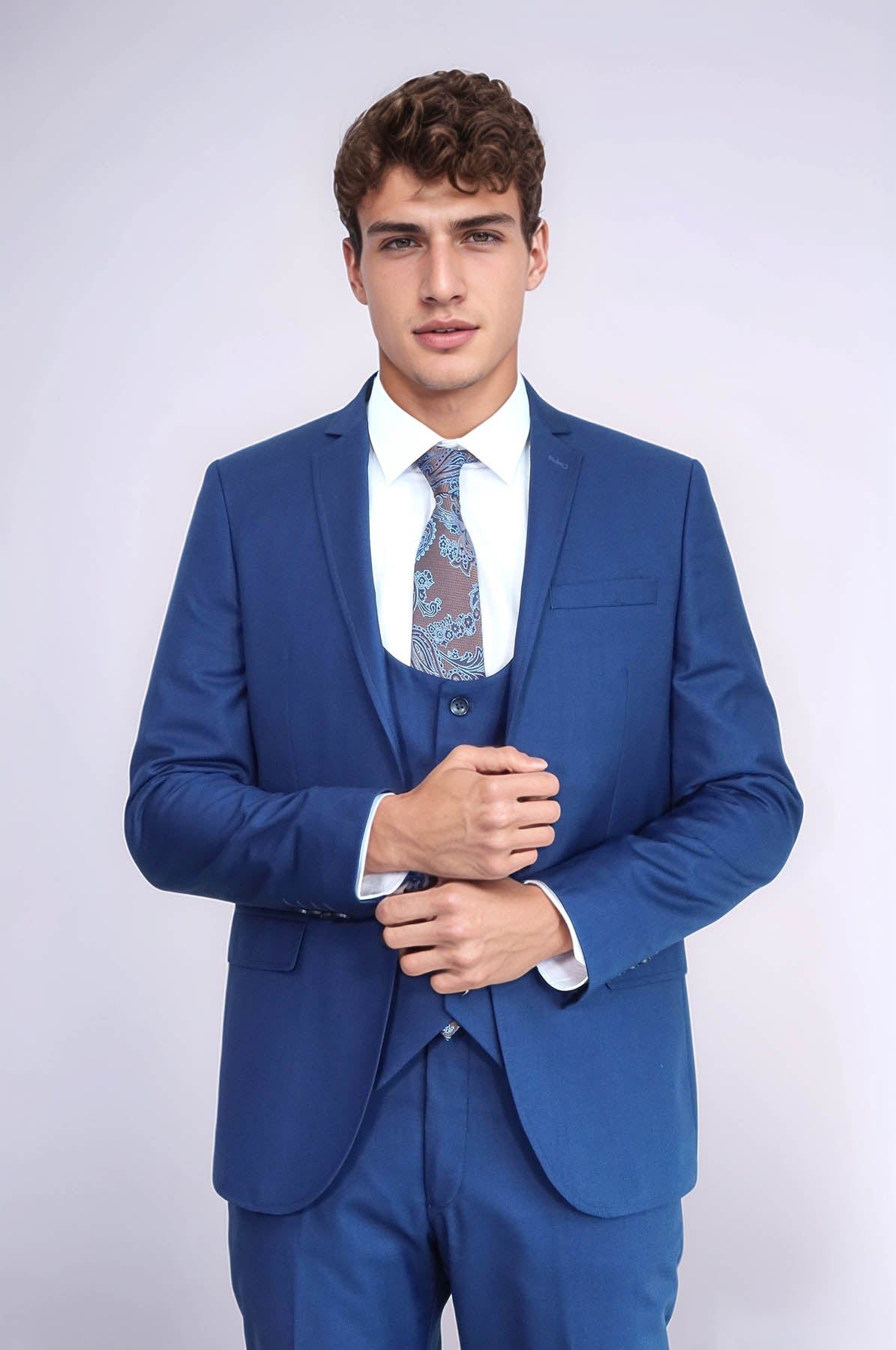 Plain Vested Navy Blue Men's Suit