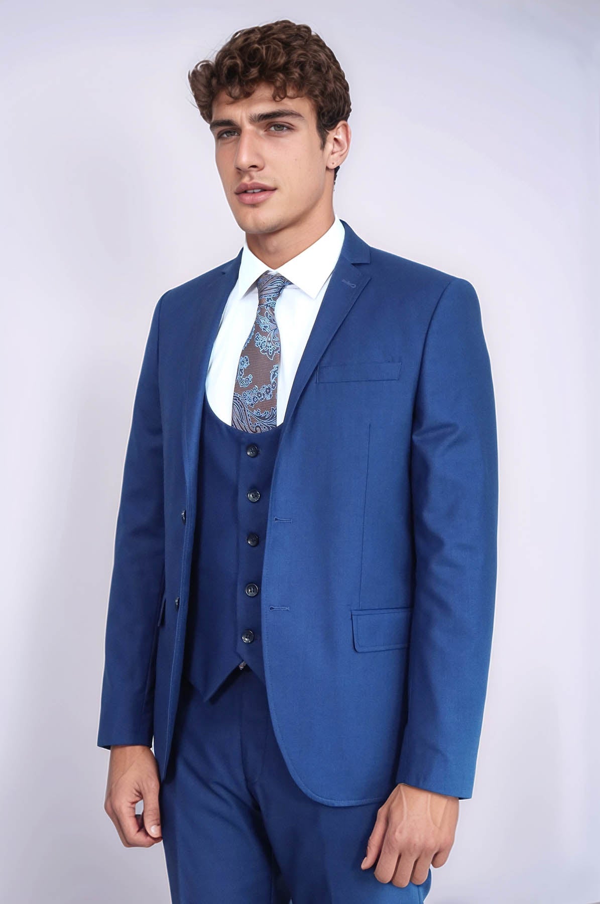 Plain Vested Navy Blue Men's Suit