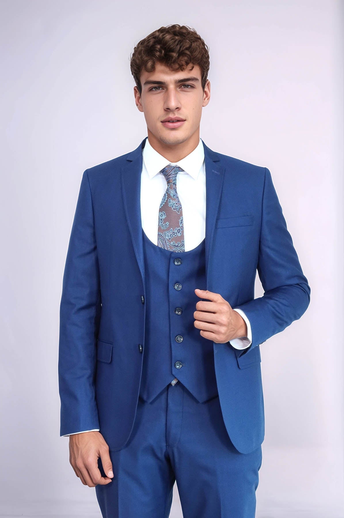 Plain Vested Navy Blue Men's Suit