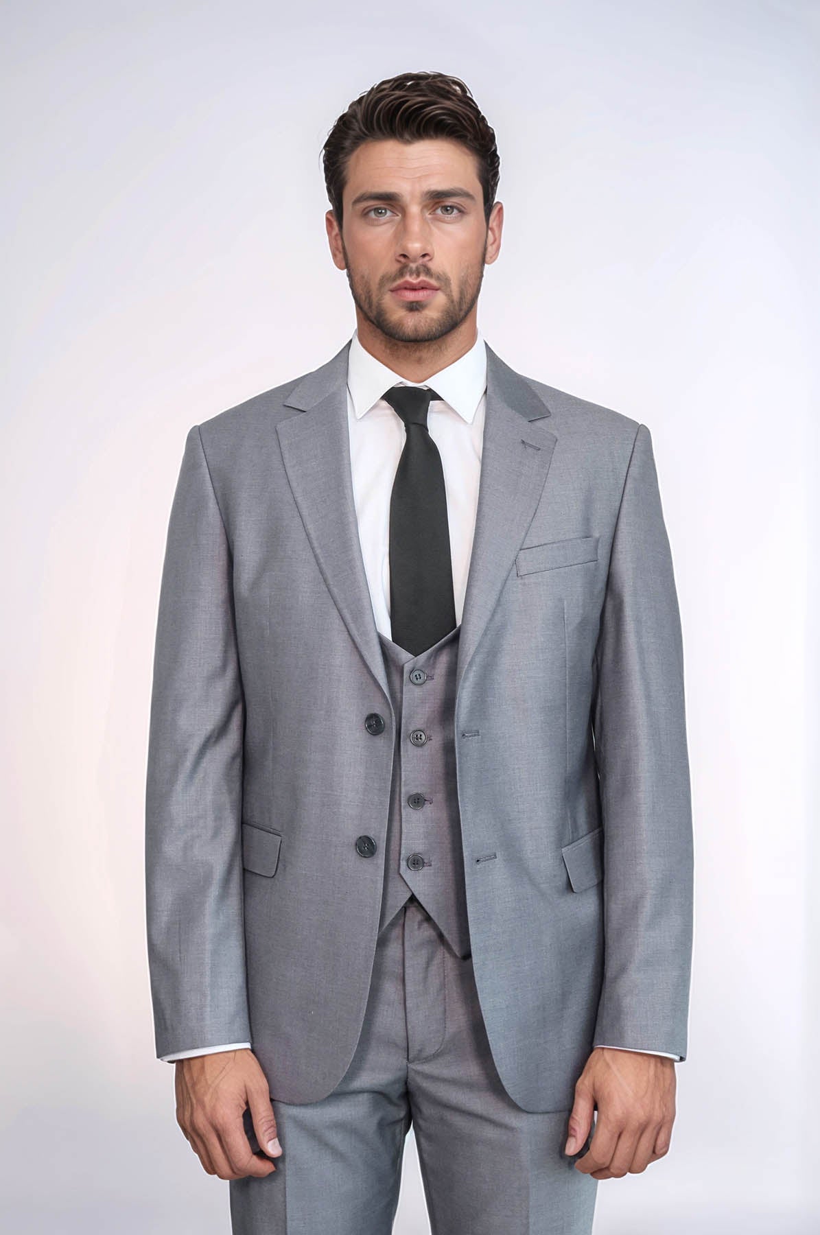 KOALA SYDNEY Grey Slim Fit Men's Suit with Vest |