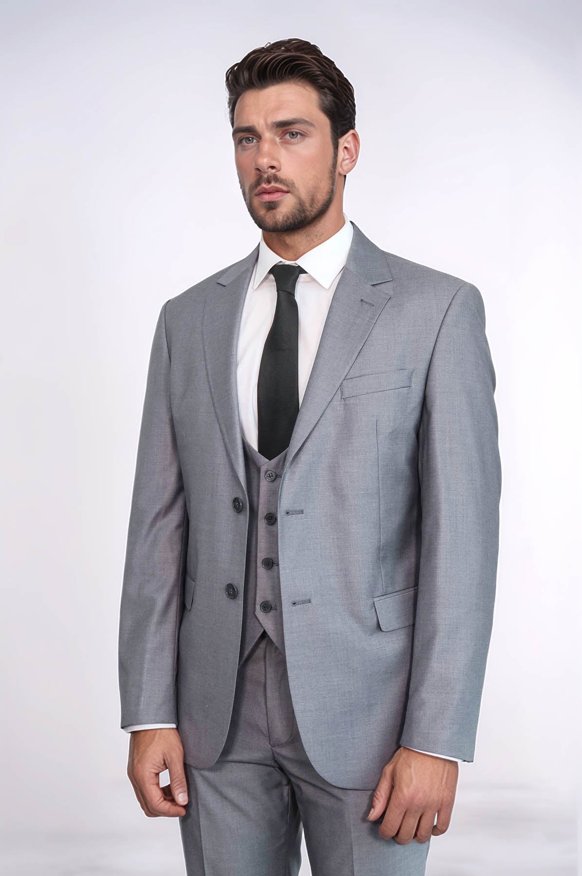 KOALA SYDNEY Grey Slim Fit Men's Suit with Vest |