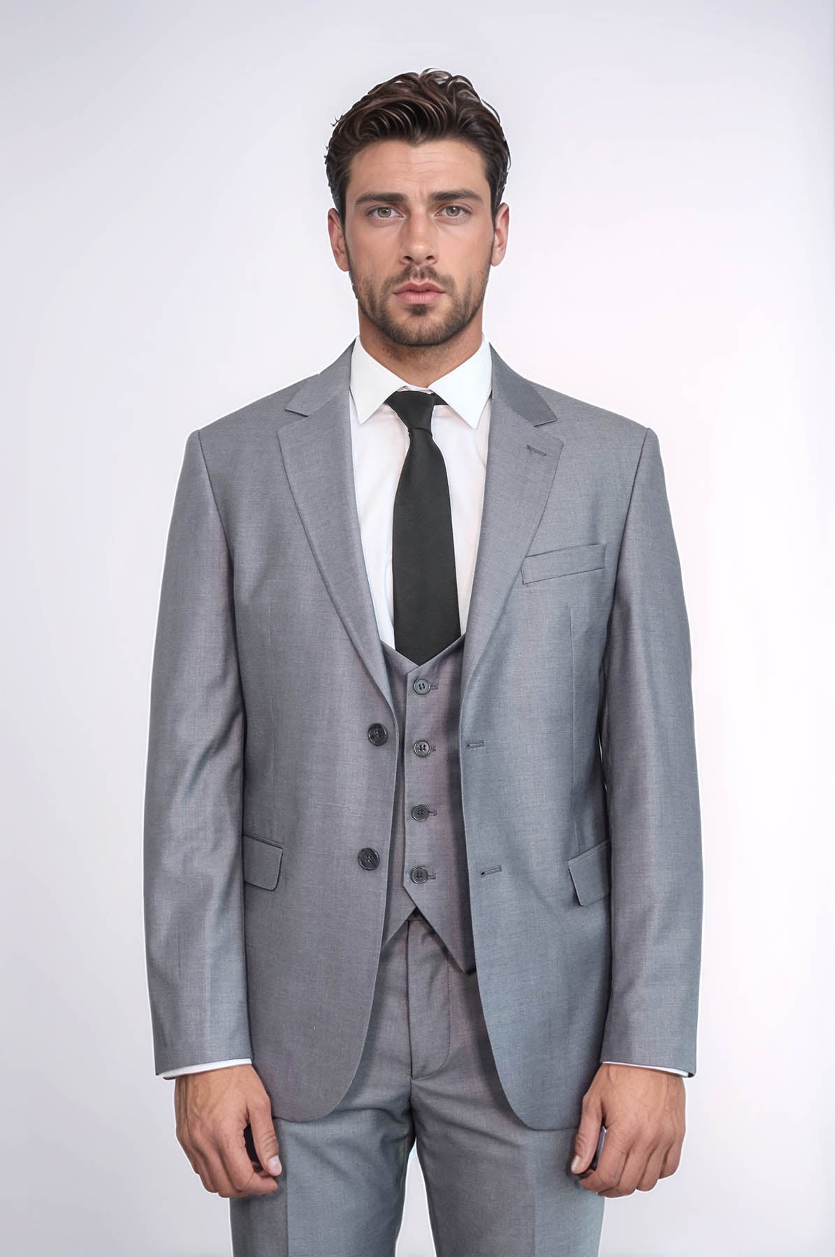 KOALA SYDNEY Grey Slim Fit Men's Suit with Vest |