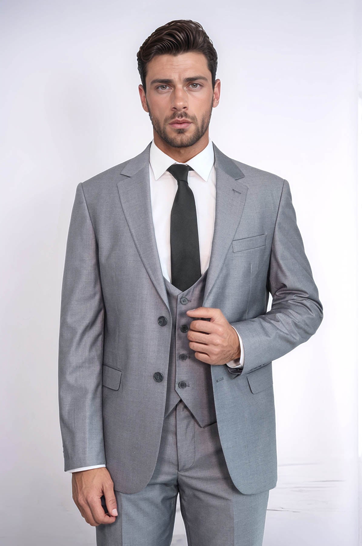 KOALA SYDNEY Grey Slim Fit Men's Suit with Vest |