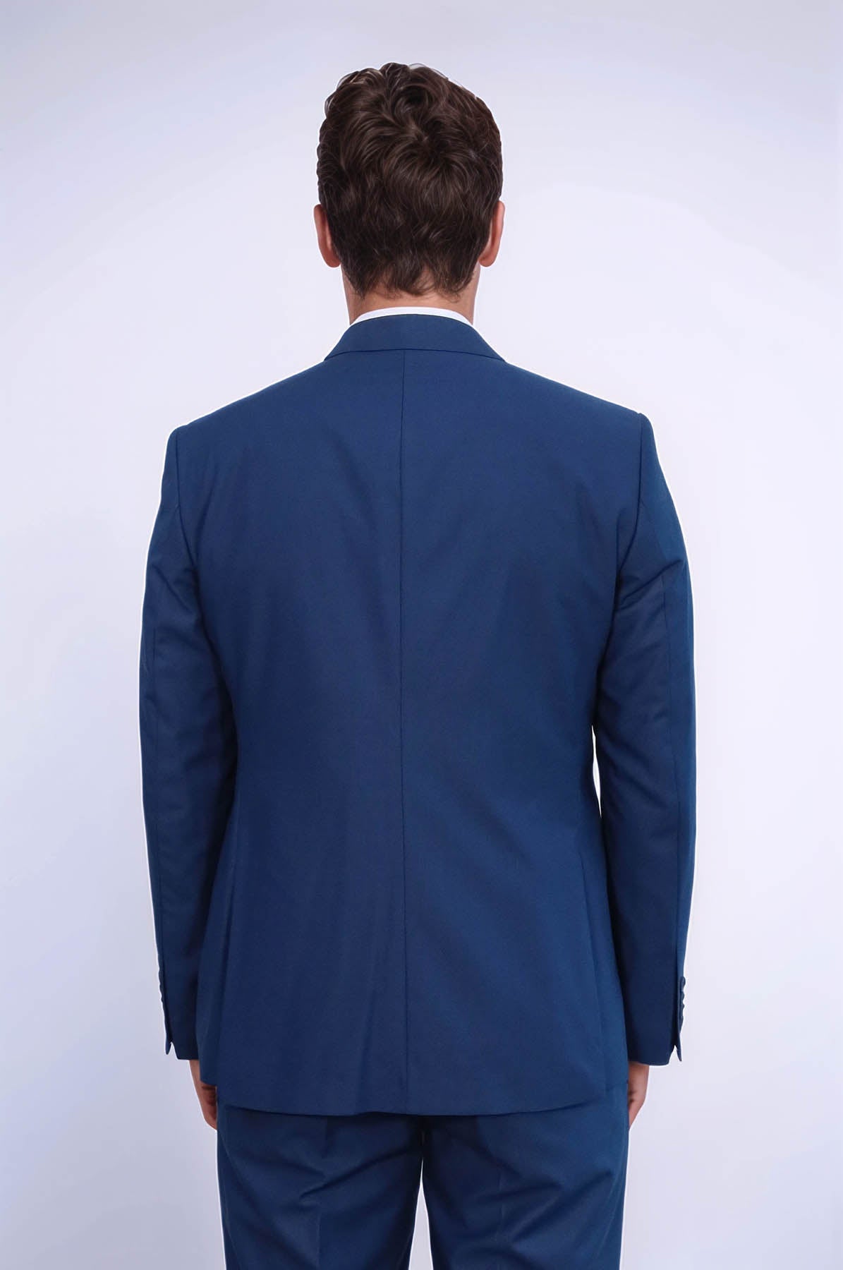Blue Men's Plain Suit with Vest - Wessi