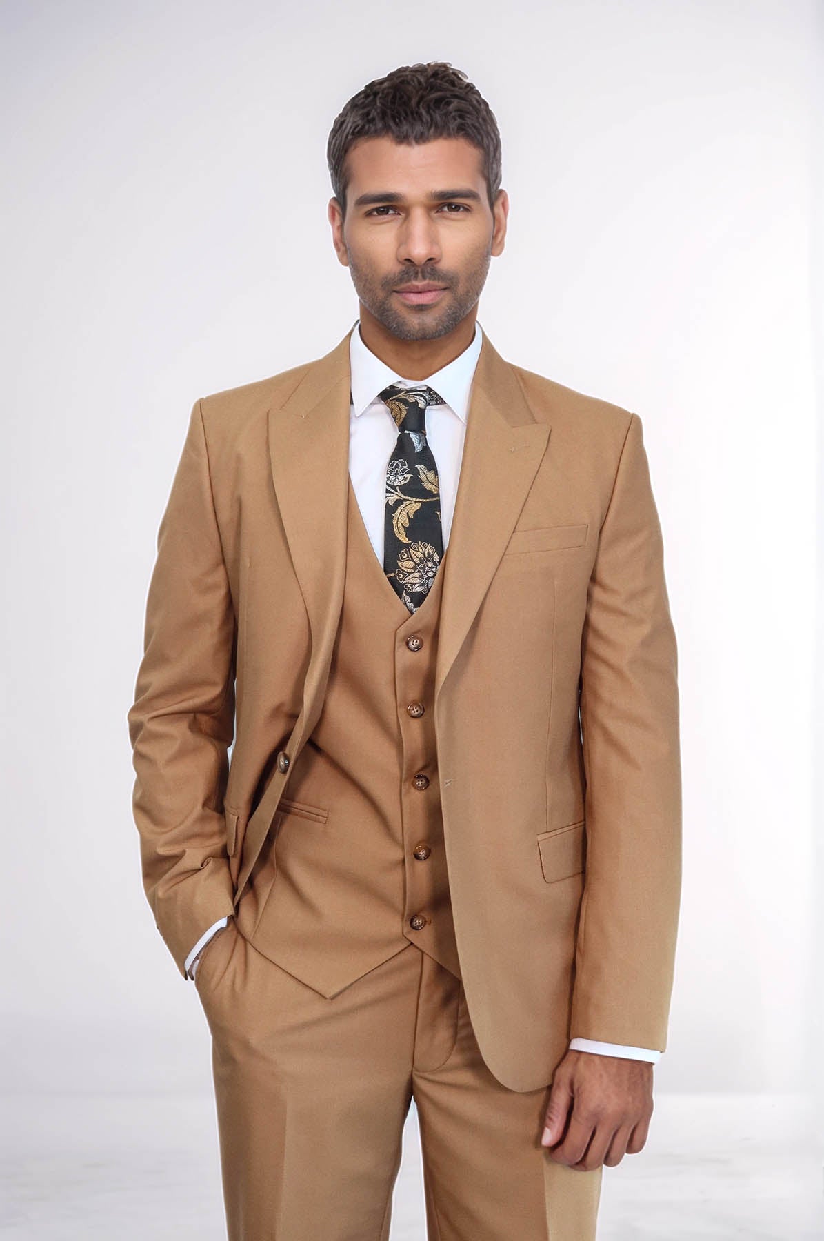 KOALA SYDNEY Plain Slim Fit Tan Men Suit -