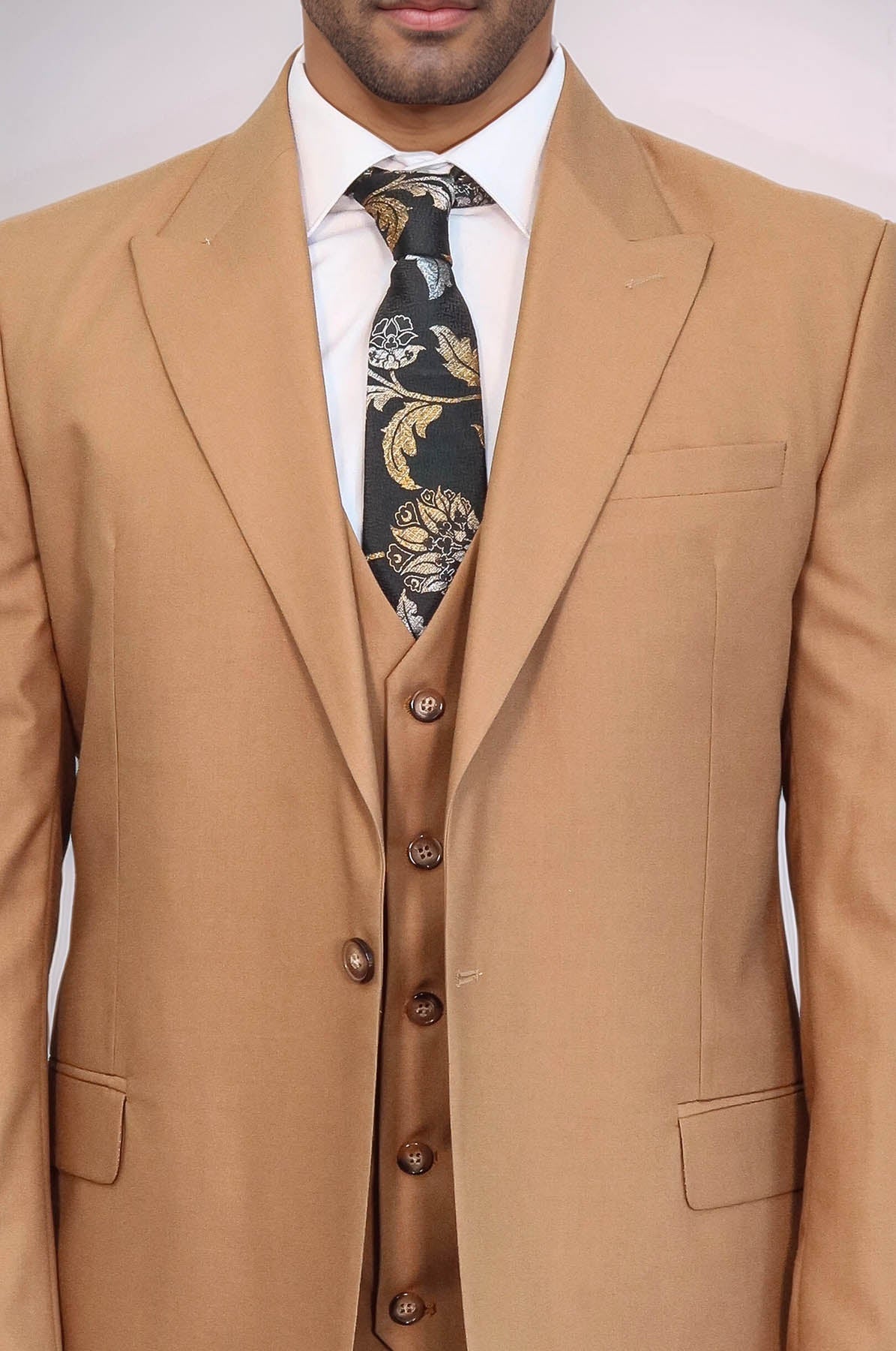 KOALA SYDNEY Plain Slim Fit Tan Men Suit -