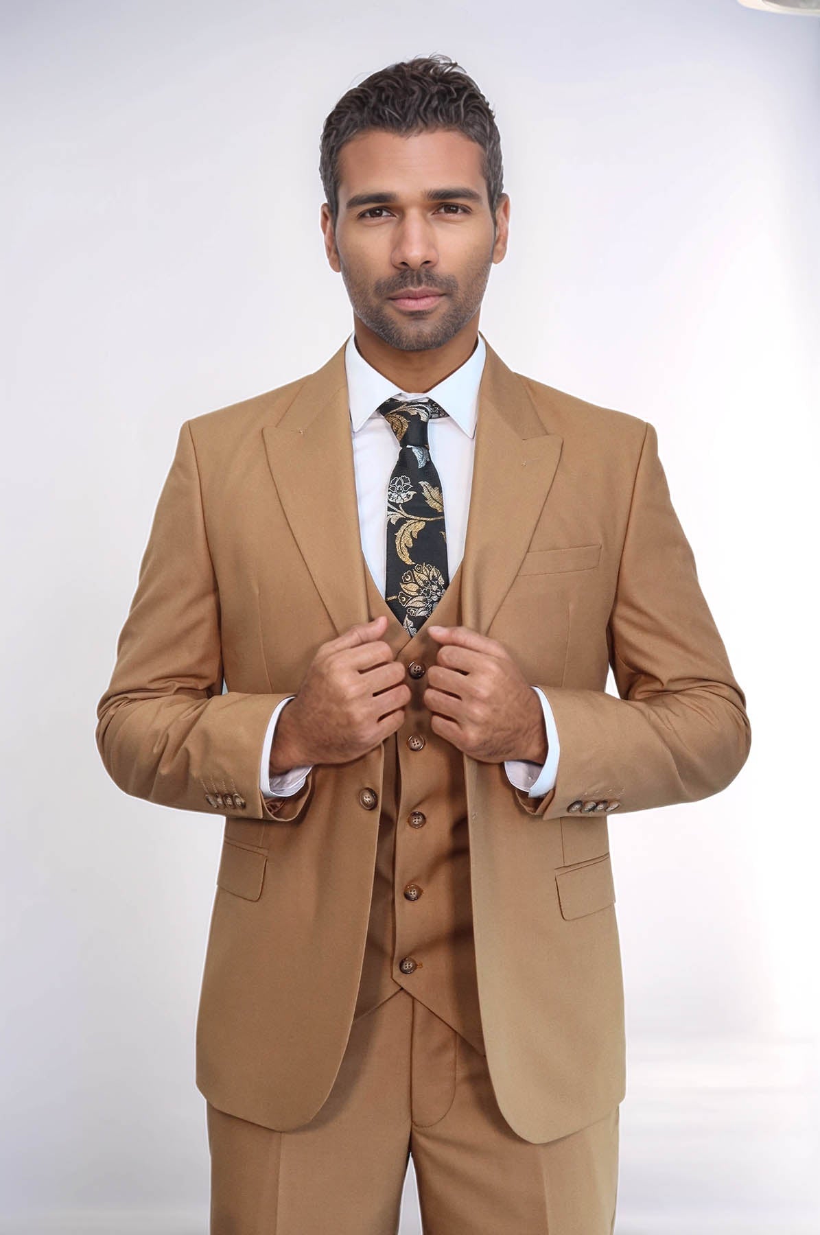 KOALA SYDNEY Plain Slim Fit Tan Men Suit -
