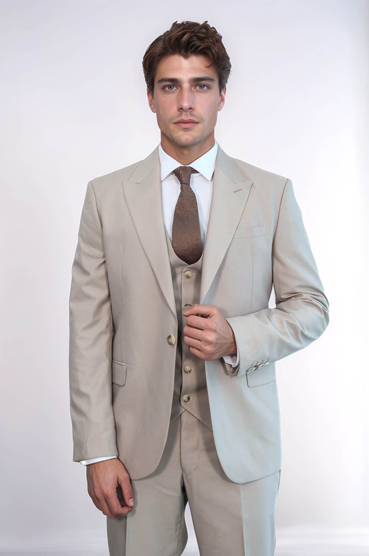 Plain Slim Fit Light Brown Men Suit