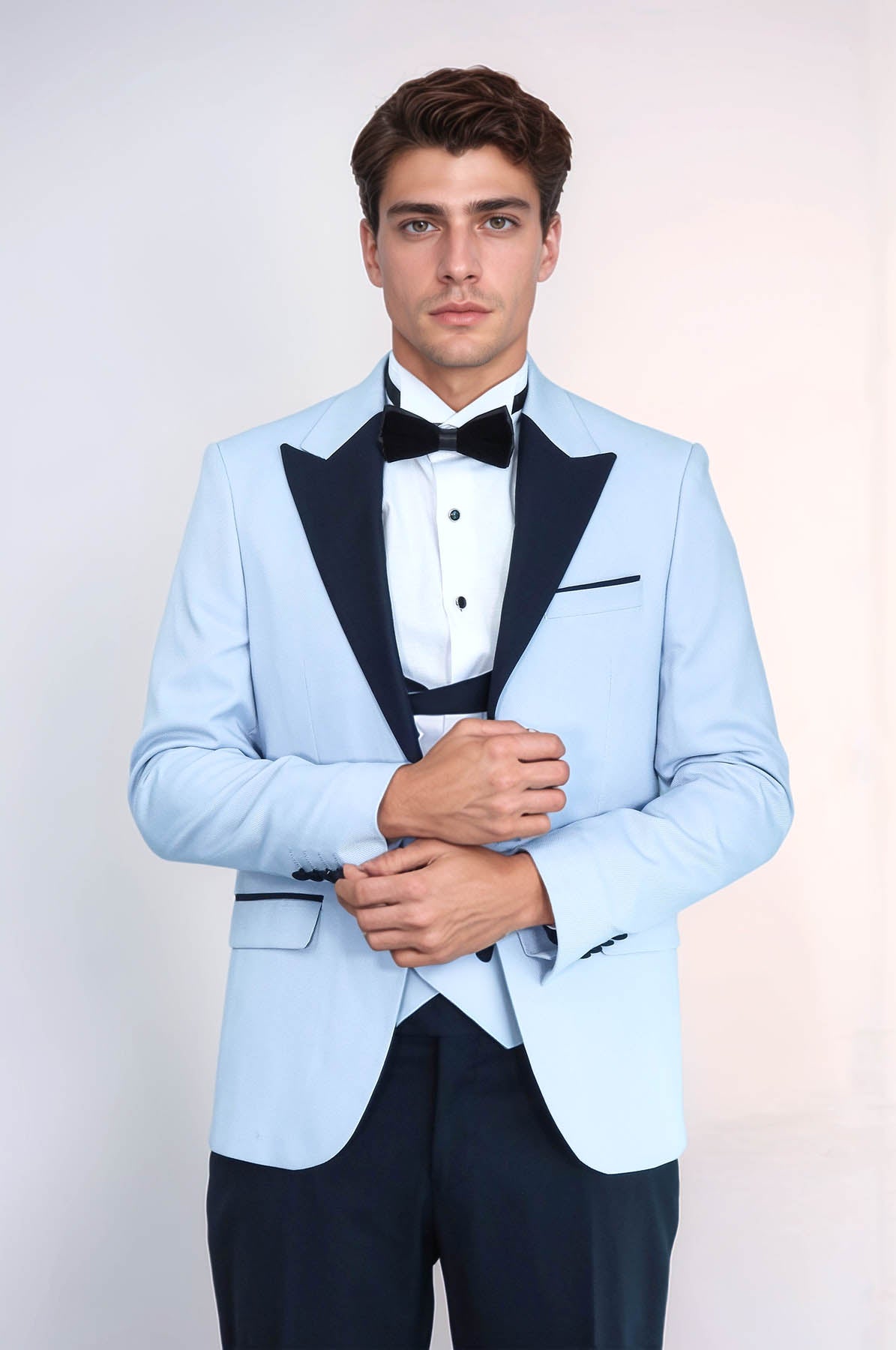 Self-Patterned Baby Blue Wedding Suit - Wessi