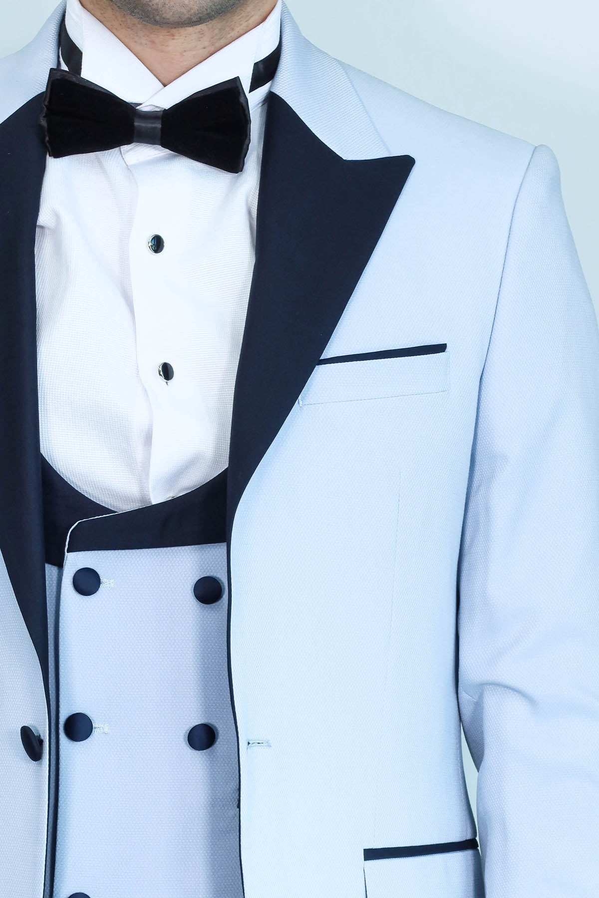 Self-Patterned Baby Blue Wedding Suit - Wessi