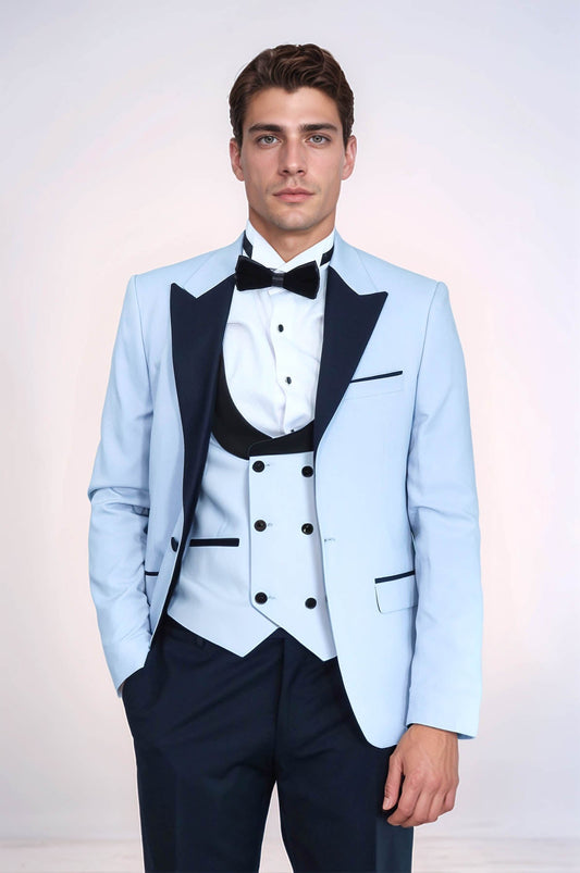 Self-Patterned Baby Blue Wedding Suit