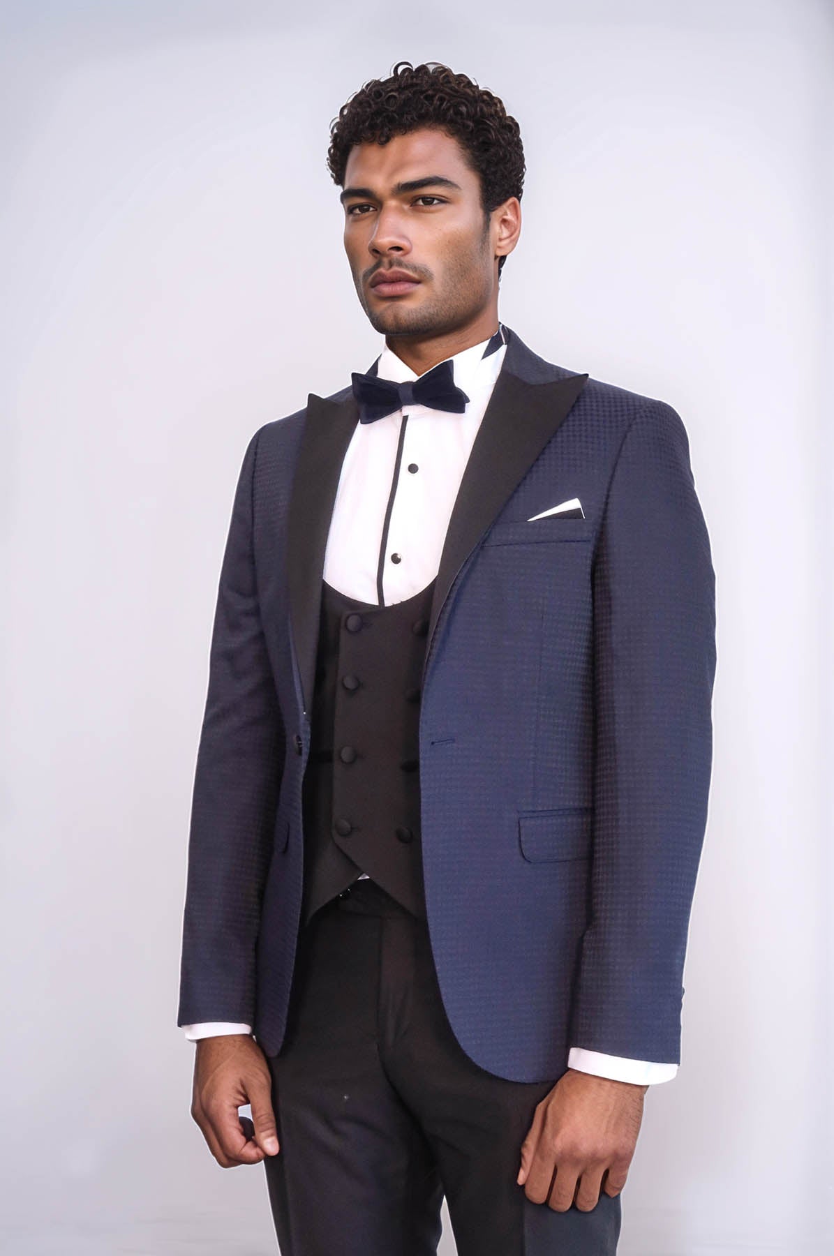 Patterned Jacket Combined Navy Blue Tuxedo