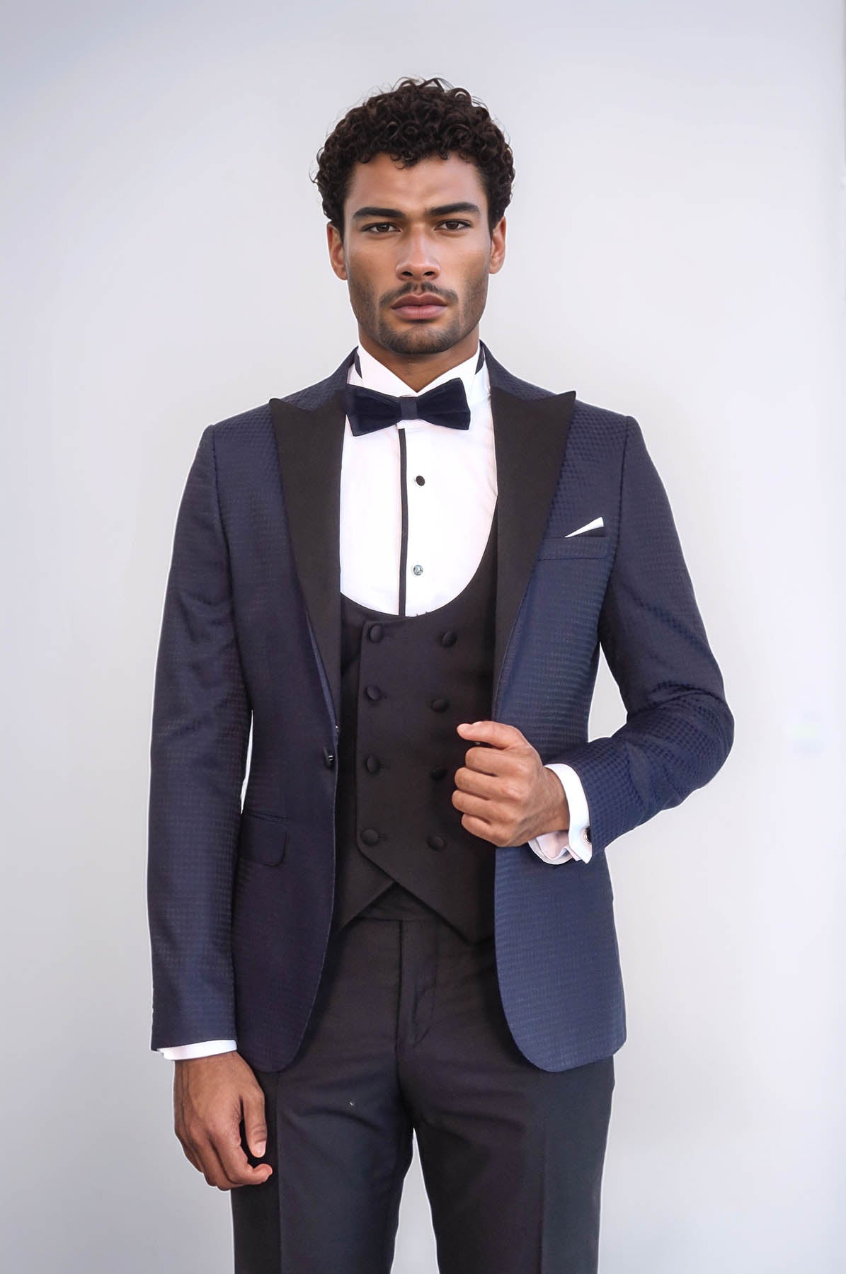 Patterned Jacket Combined Navy Blue Tuxedo