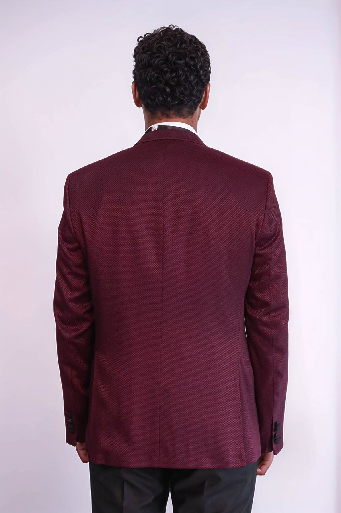 Patterned Blazer Plain Vest and Trousers Claret Red Tuxedo - Wessi