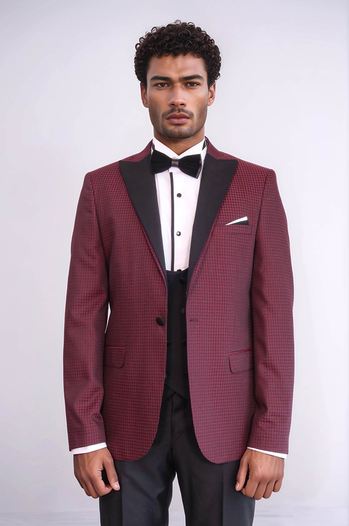 Plaid Patterned Burgundy Tuxedo