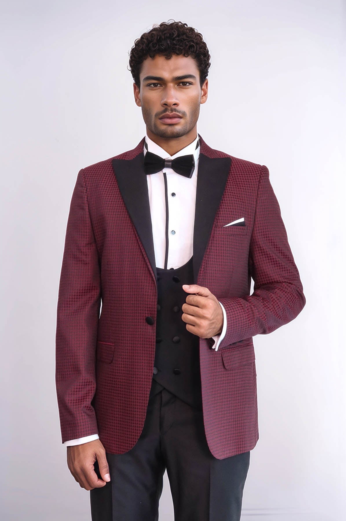 Plaid Patterned Burgundy Tuxedo