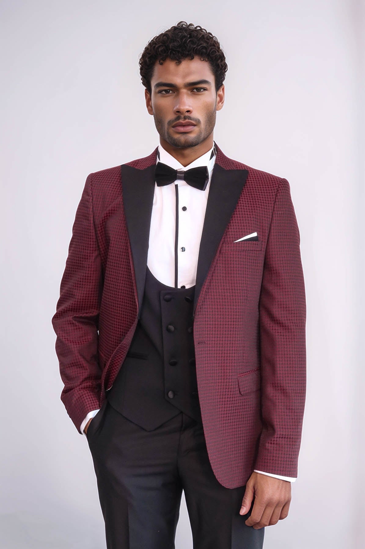 Plaid Patterned Burgundy Tuxedo
