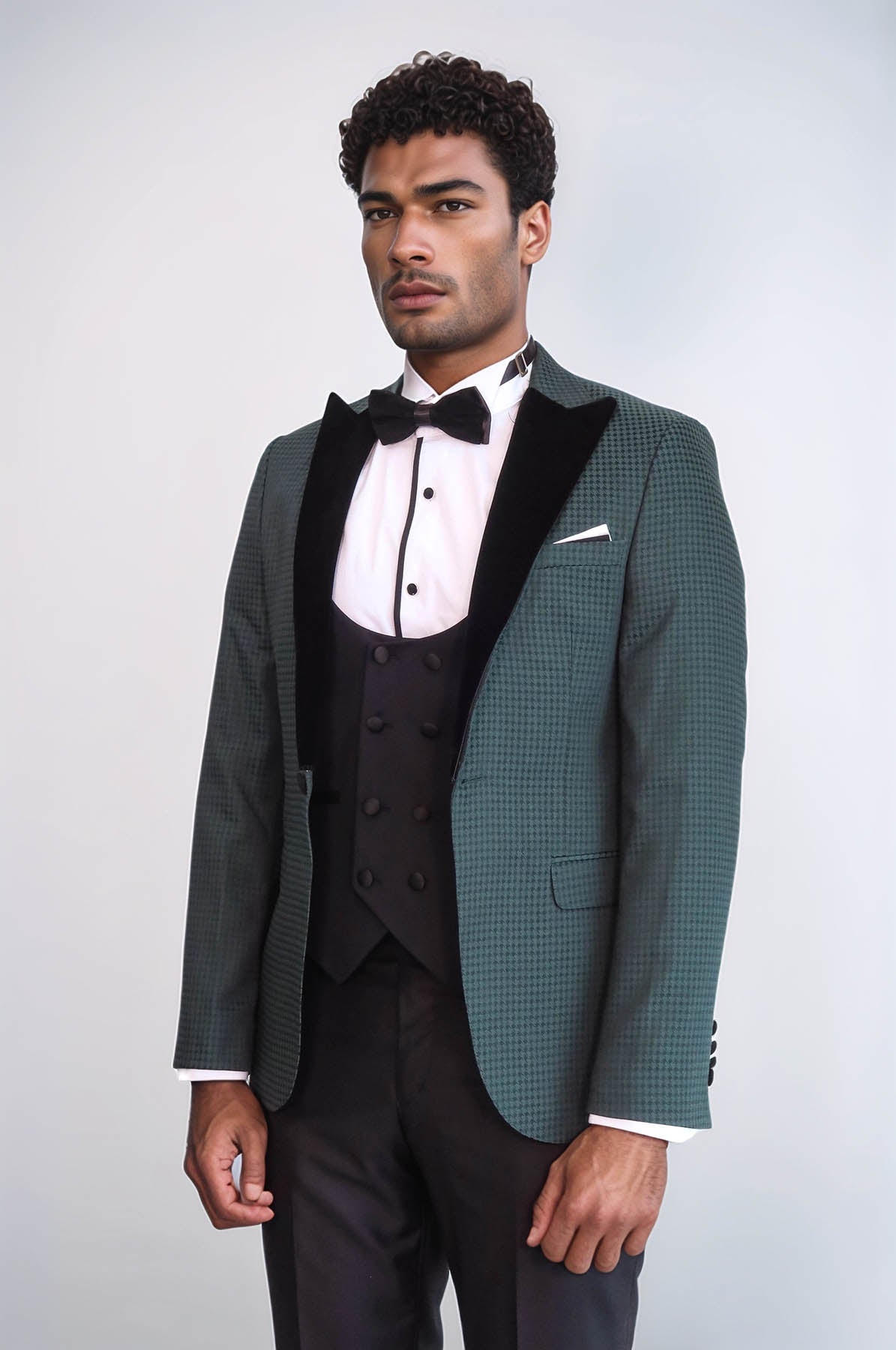 Plaid Patterned Green Tuxedo