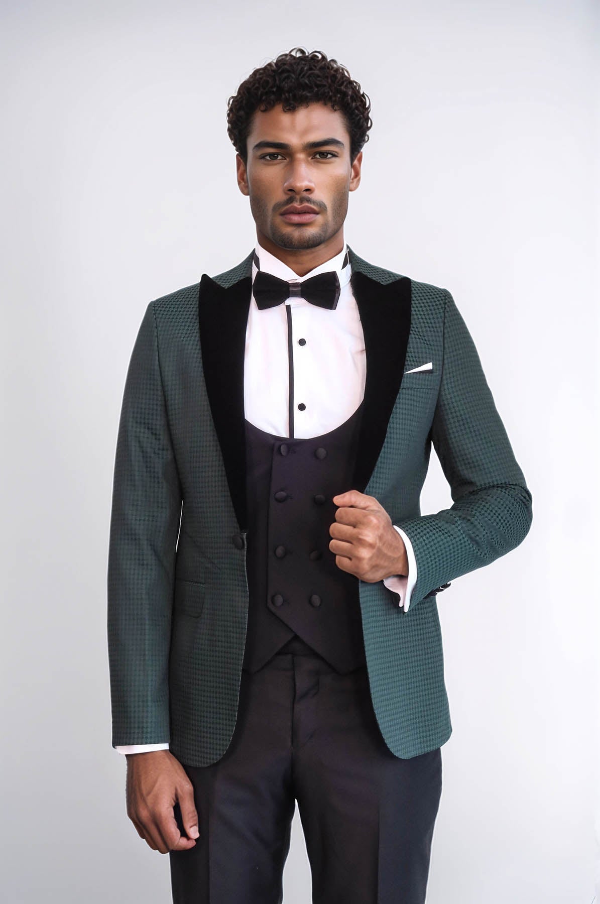 Plaid Patterned Green Tuxedo