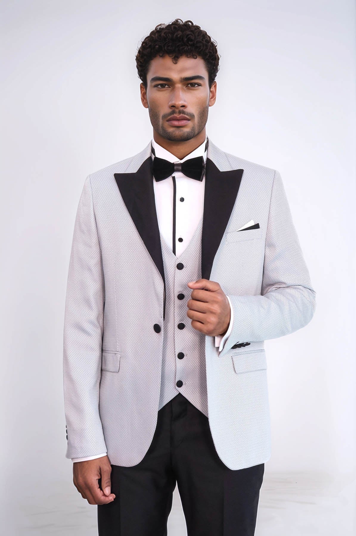Patterned Removable Lapel Grey Tuxedo