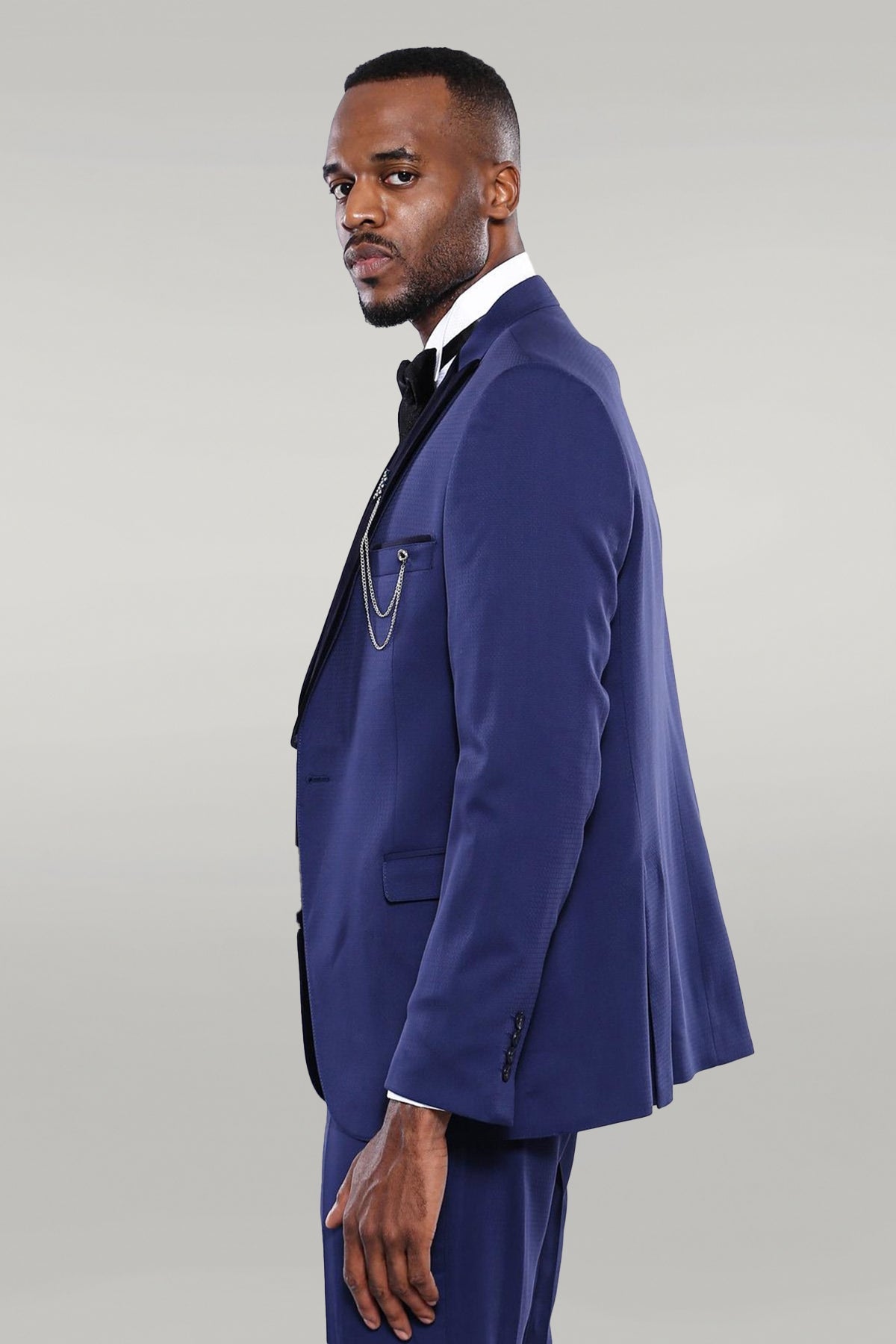 Detachable Lapel Blue Men Tuxedo - Wessi