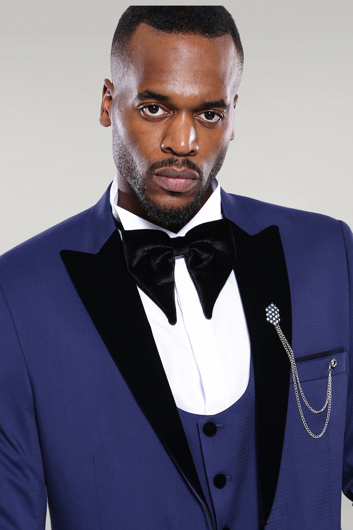 Detachable Lapel Blue Men Tuxedo - Wessi