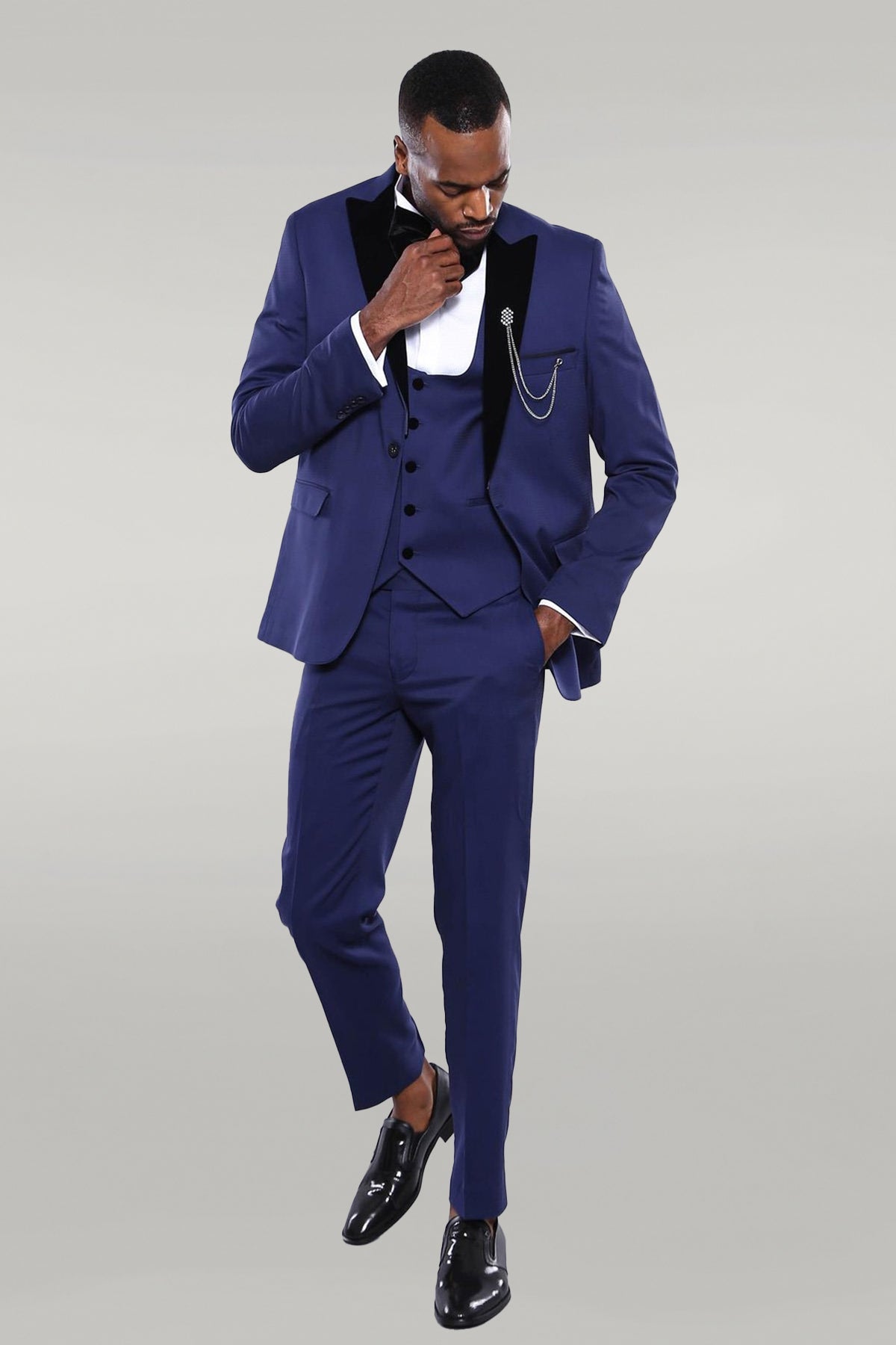 Detachable Lapel Blue Men Tuxedo - Wessi
