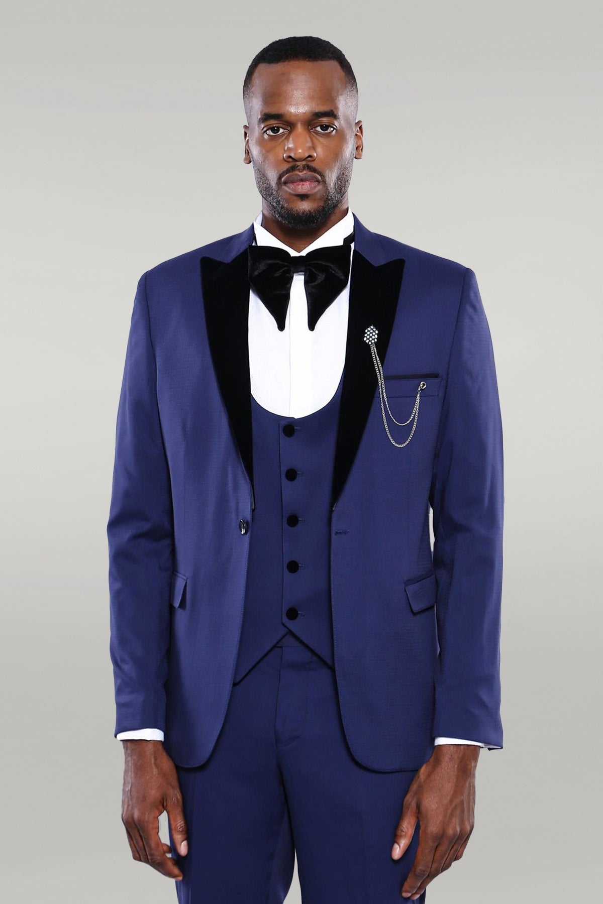 Detachable Lapel Blue Men Tuxedo - Wessi