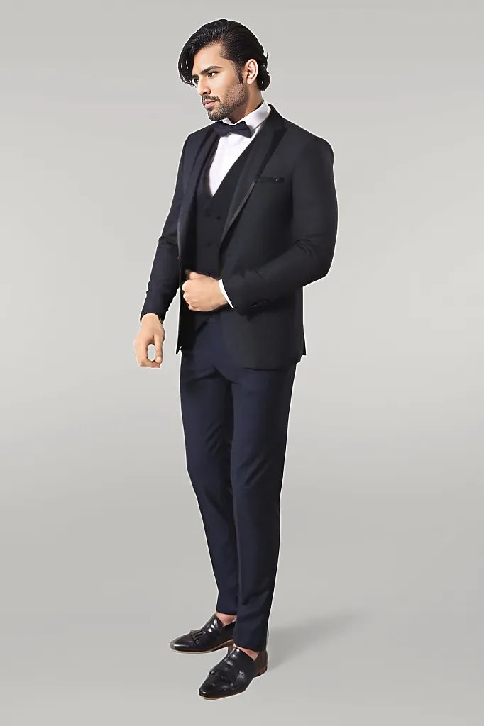KOALA SYDNEY Dot Patterned Vested Dark Blue Wedding Suit