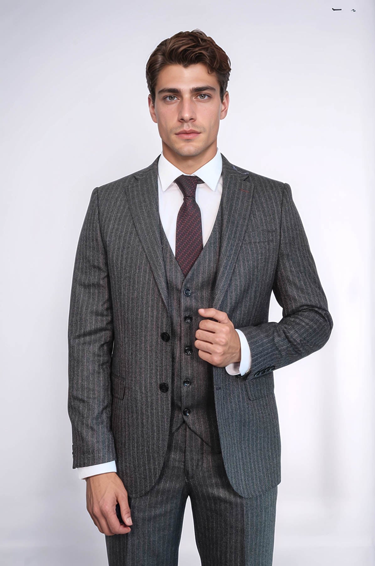KOALA SYDNEY Striped Black Vested Suit -