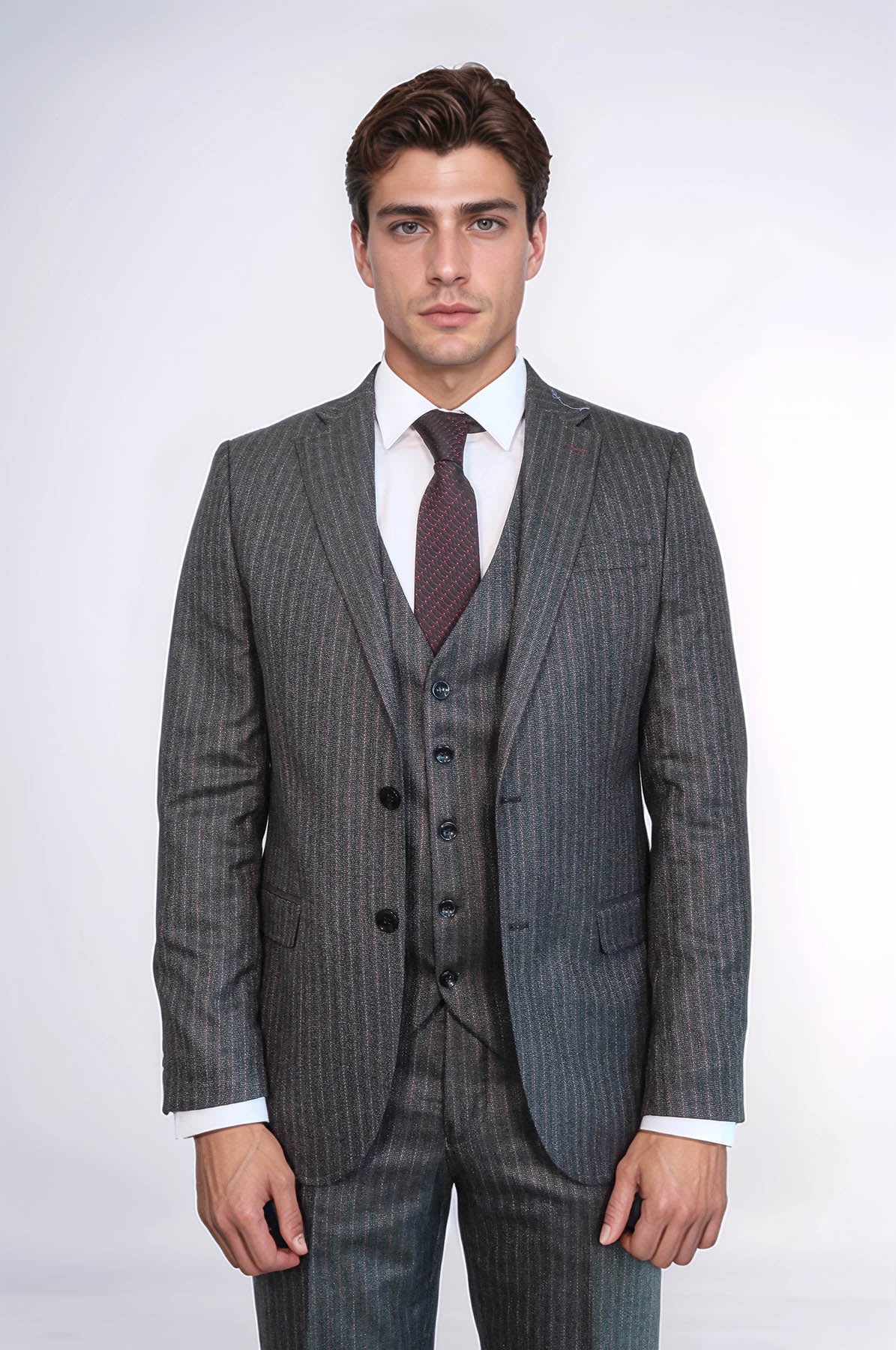 KOALA SYDNEY Striped Black Vested Suit -