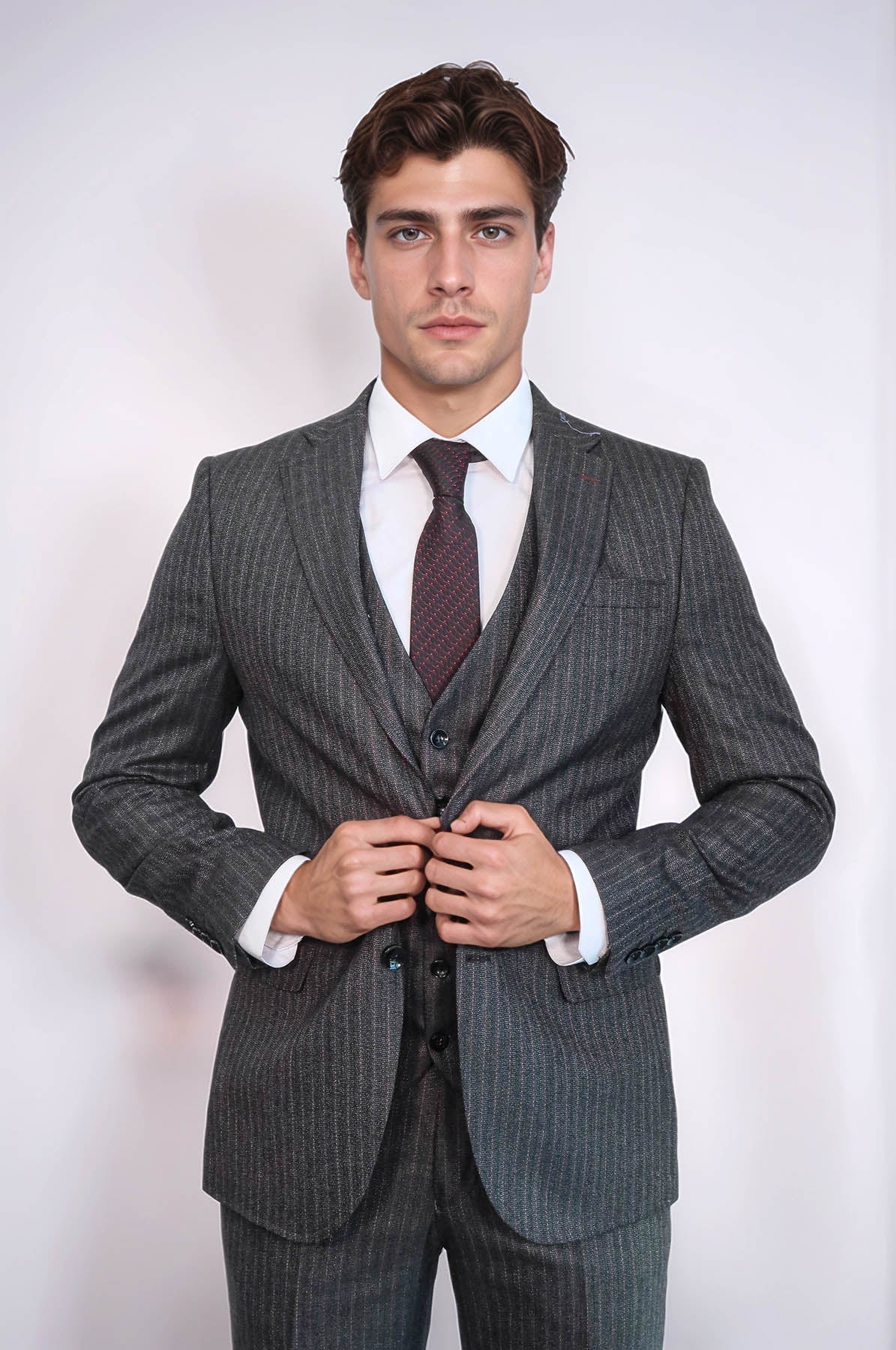 KOALA SYDNEY Striped Black Vested Suit -