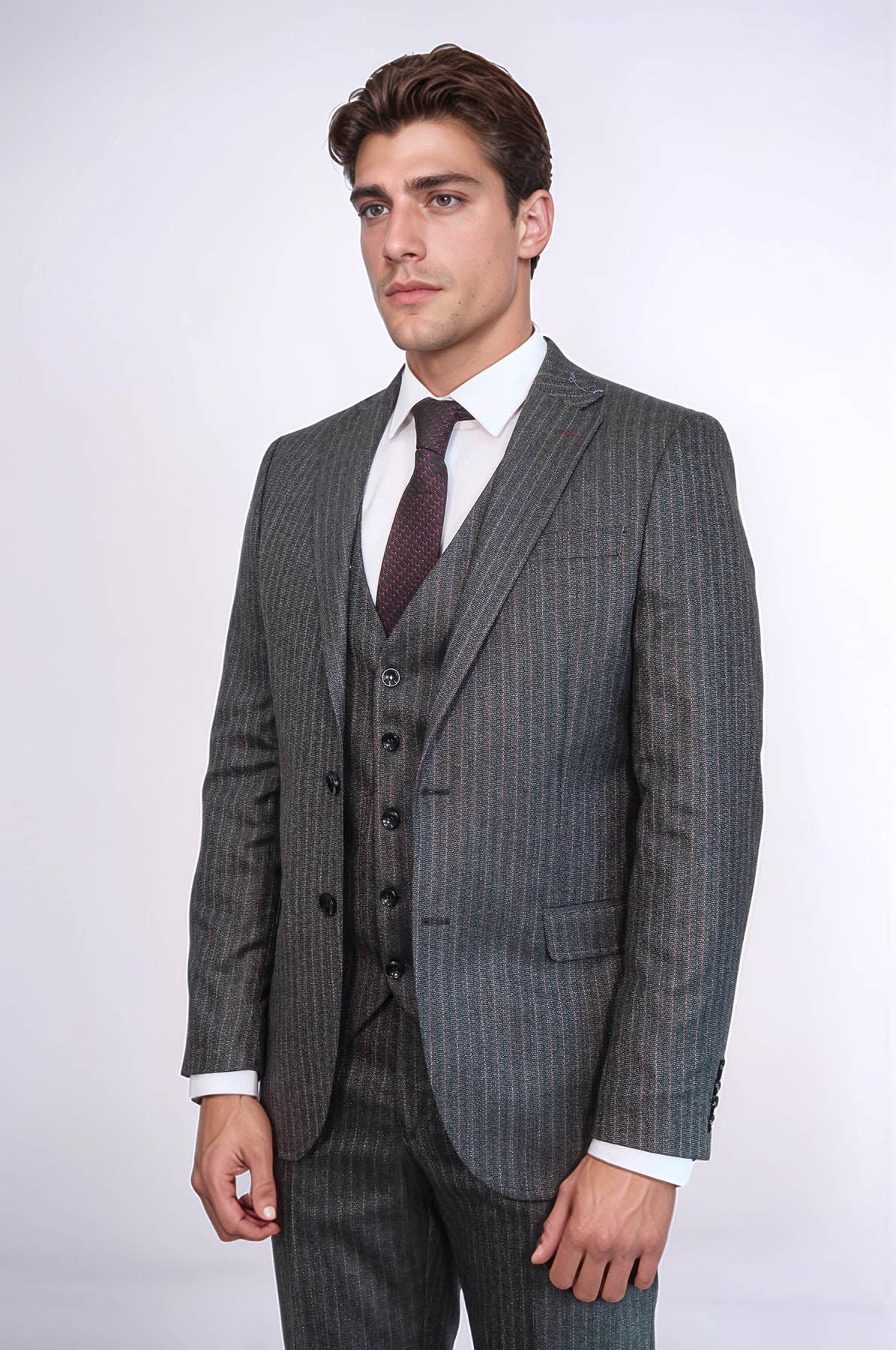 KOALA SYDNEY Striped Black Vested Suit -