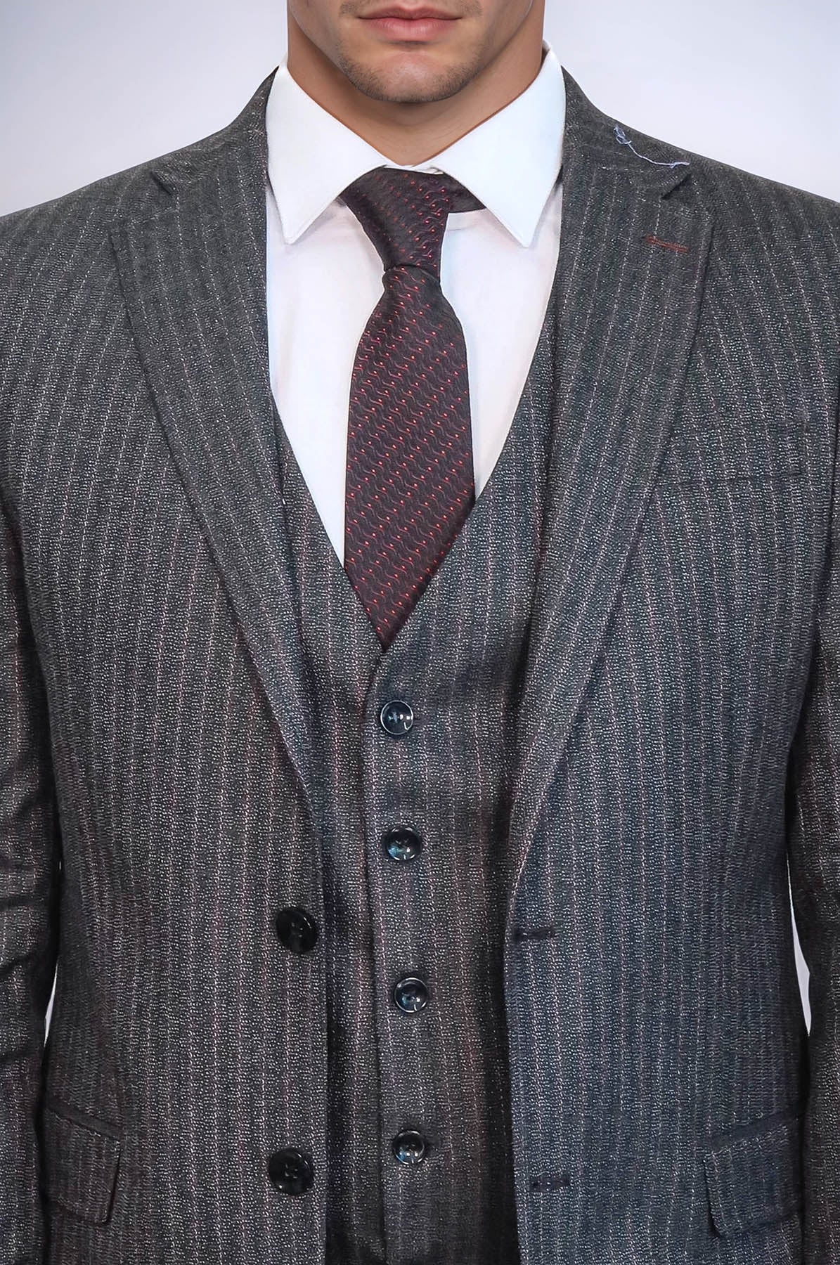 KOALA SYDNEY Striped Black Vested Suit -