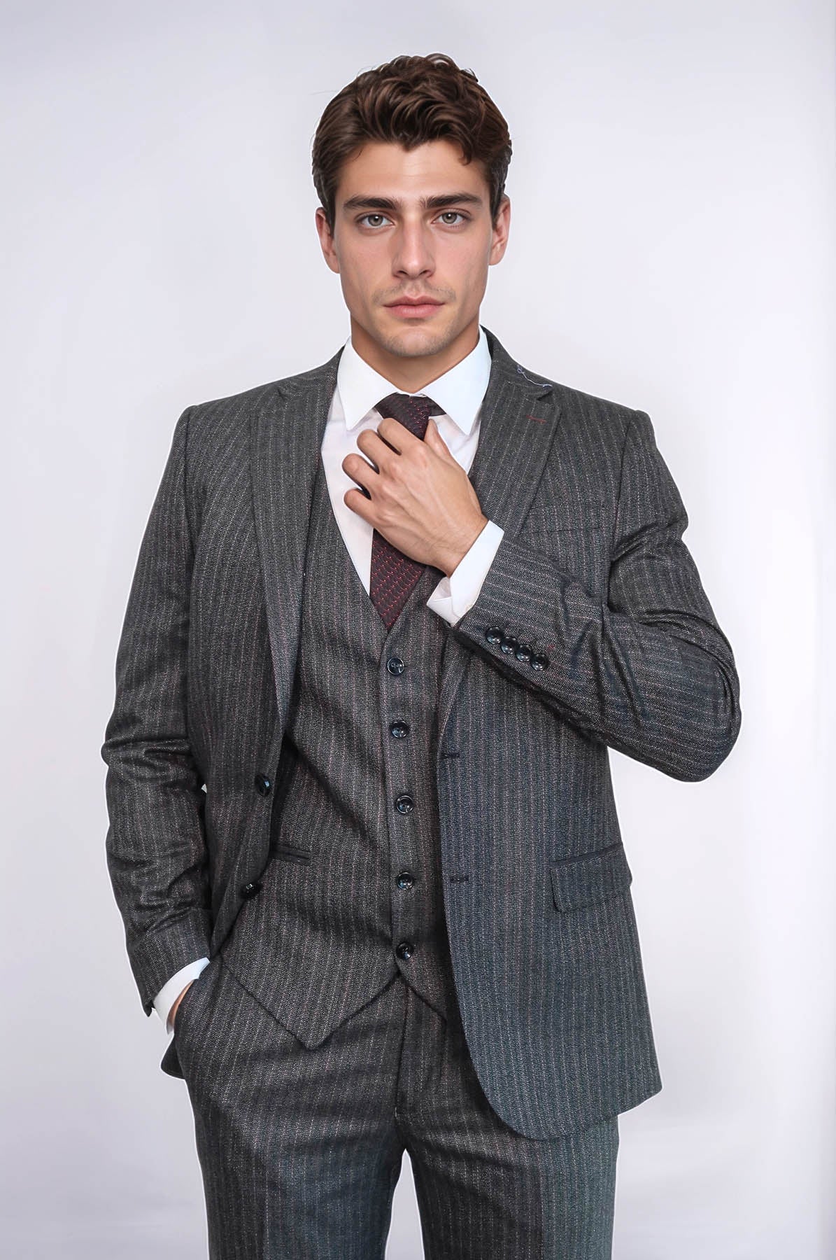 KOALA SYDNEY Striped Black Vested Suit -