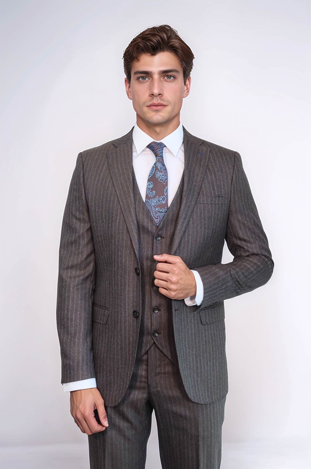 KOALA SYDNEY Striped Brown Vested Suit |